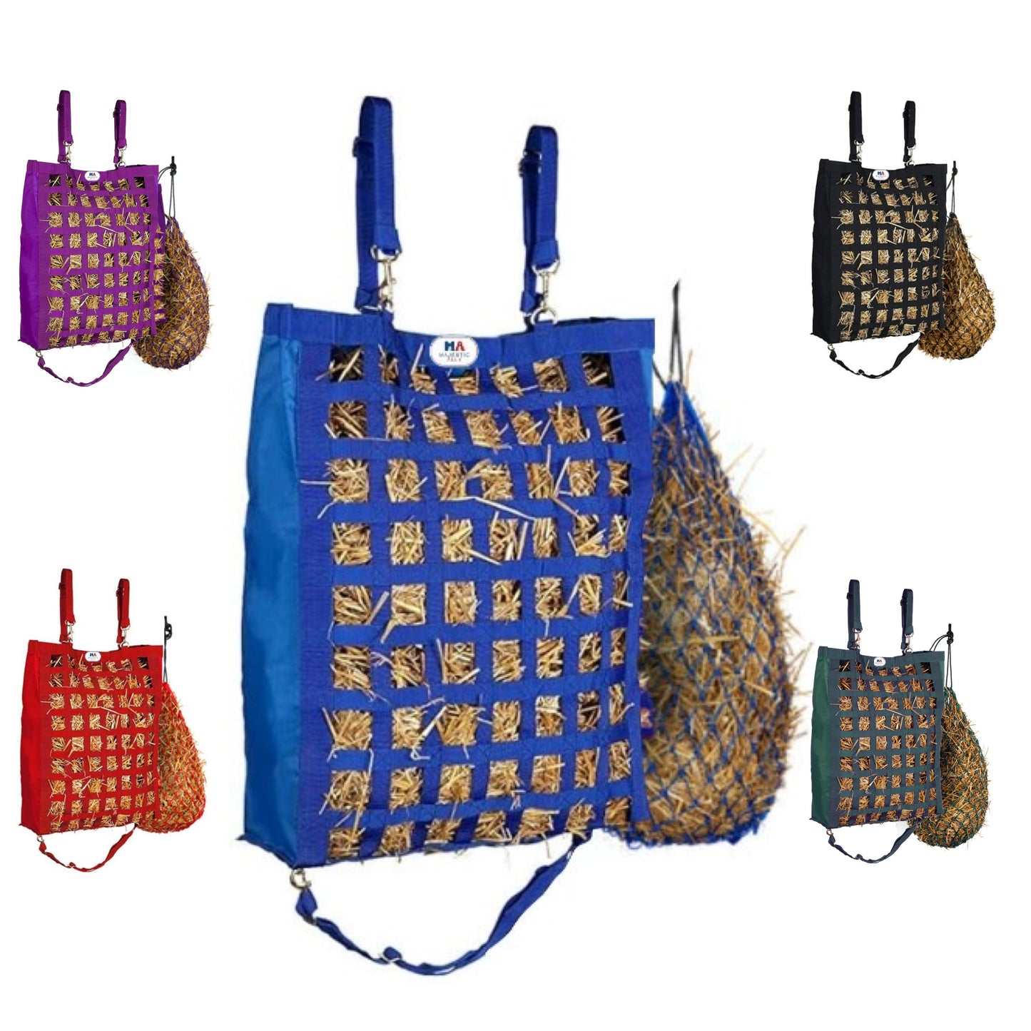 Majestic Ally Slow Feeder Hay Bag - One Side Open, 1.75"x1.75" Holes, with 42 Inches Hay Net for Horses and Livestocks with 1-Year Warranty