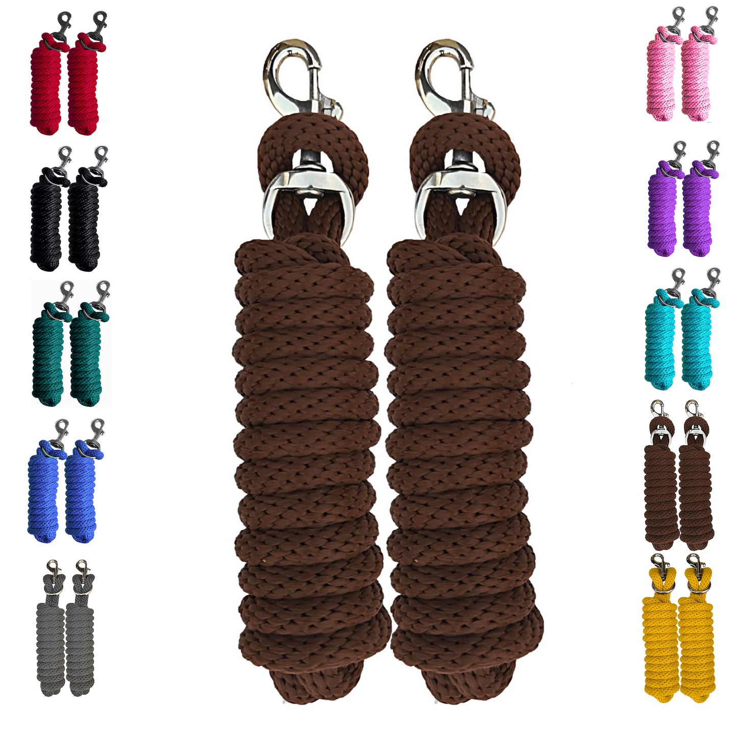 Majestic Ally Pack of 2 Solid Poly Lead Rope for Horses & Livestock – 10 Foot Long and 5/8 inch Thick - Replaceable Heavy-Duty Bolt Snap – Handmade – Soft, Broken in Feel