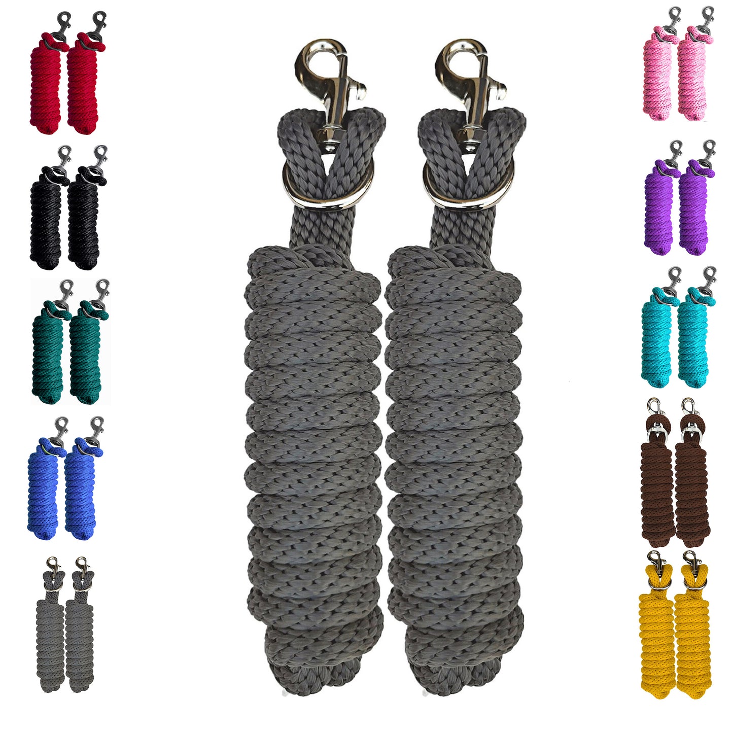 Majestic Ally Pack of 2 Solid Poly Lead Rope for Horses & Livestock – 10 Foot Long and 5/8 inch Thick - Replaceable Heavy-Duty Bolt Snap – Handmade – Soft, Broken in Feel