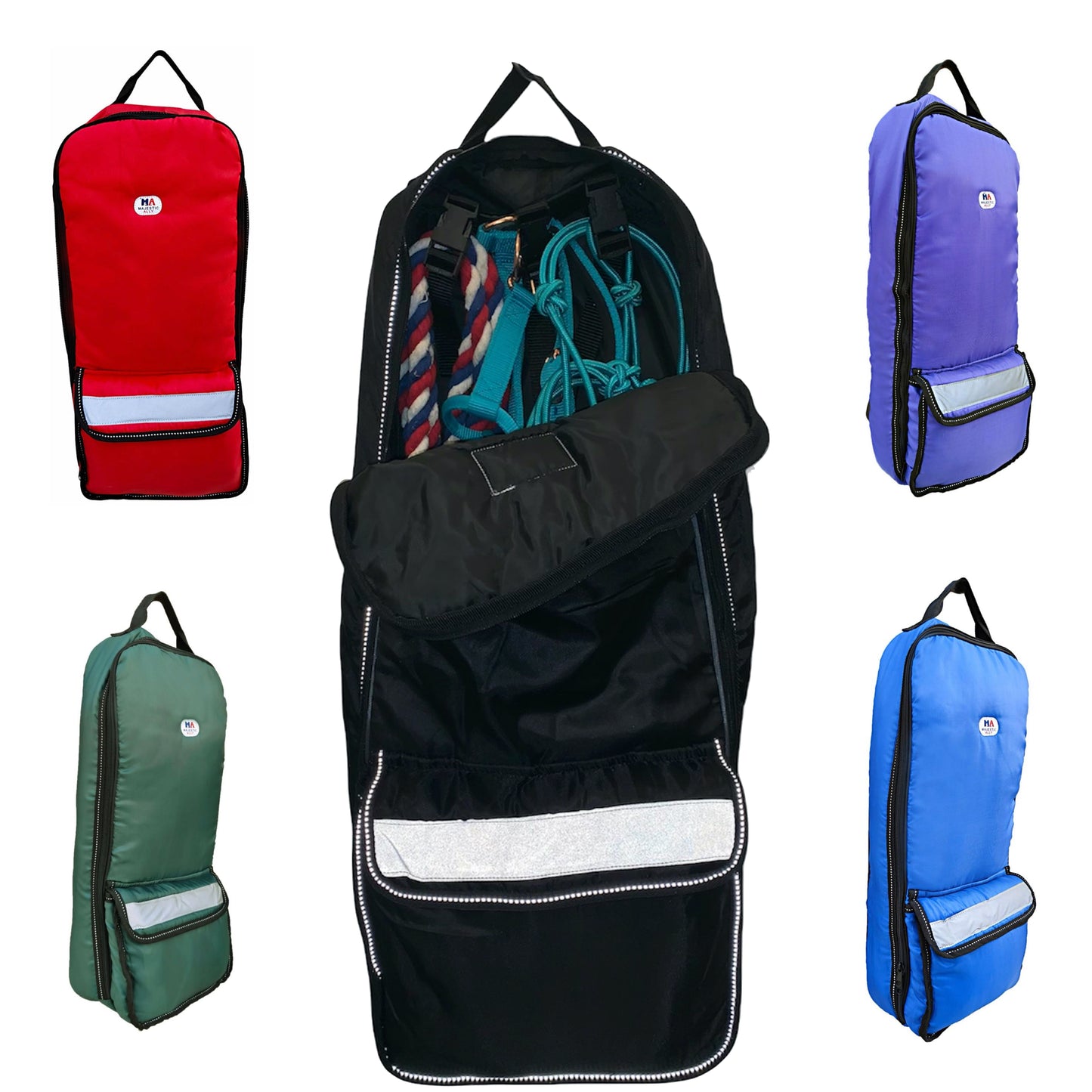 Majestic Ally Halter Bridle Carry Bag - Reflective, Padded with Front Large Pocket Tack Carry Bag to Keep Horse Tack Clean and Safe -Black