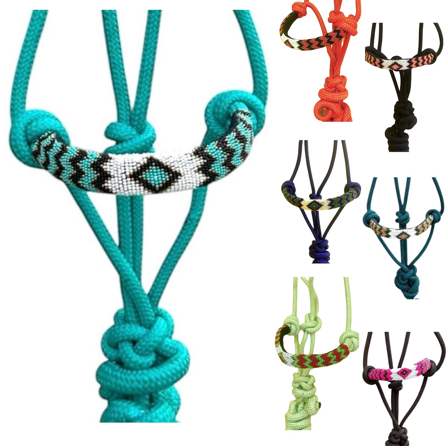 Majestic Ally Padded Beaded Nose Braided Rope Halter with 10' Matching Lead - Full