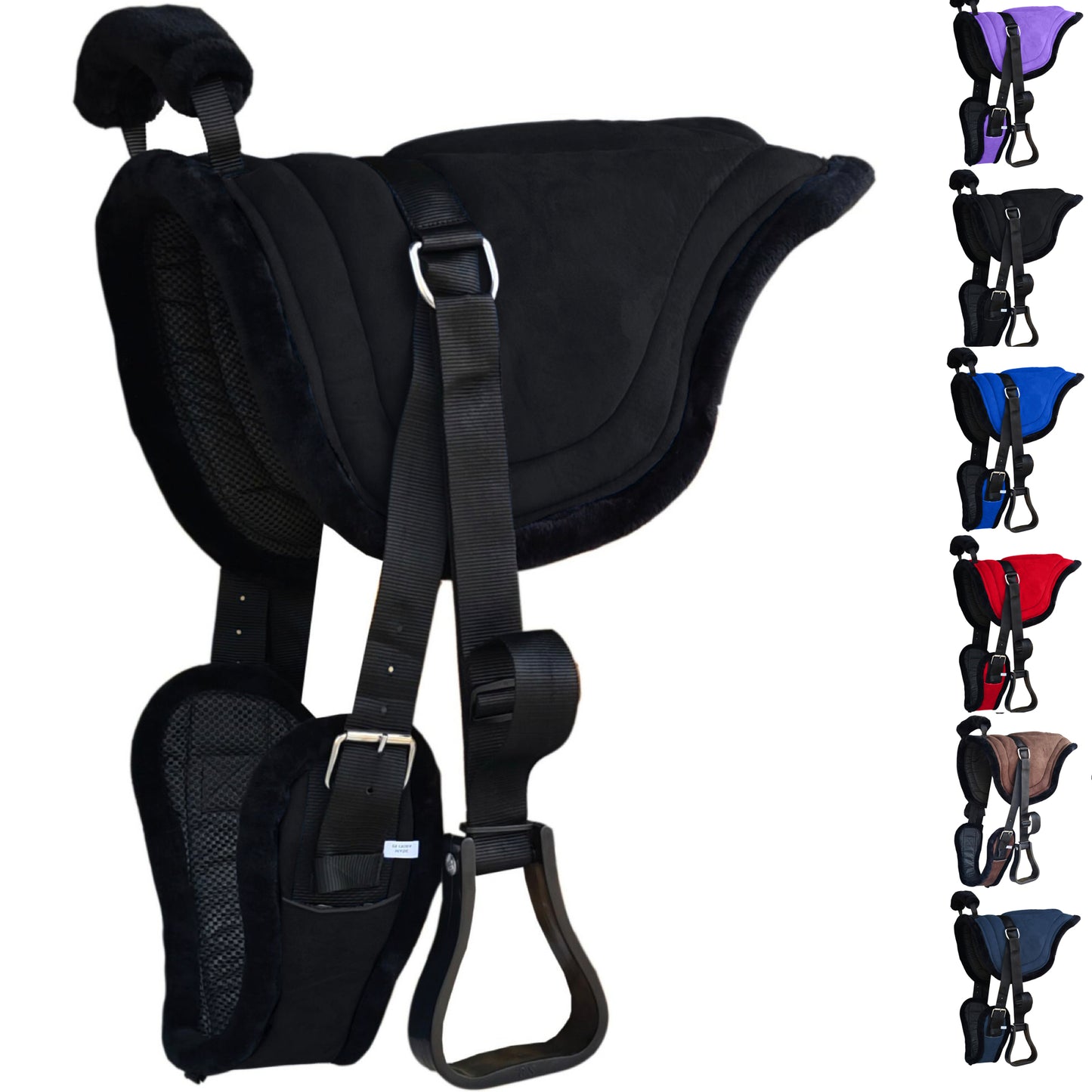 Majestic Ally Padded Suede Leather Bareback Pad Horse Riding Pad with Non Slip Breathable Girth & Stirrups