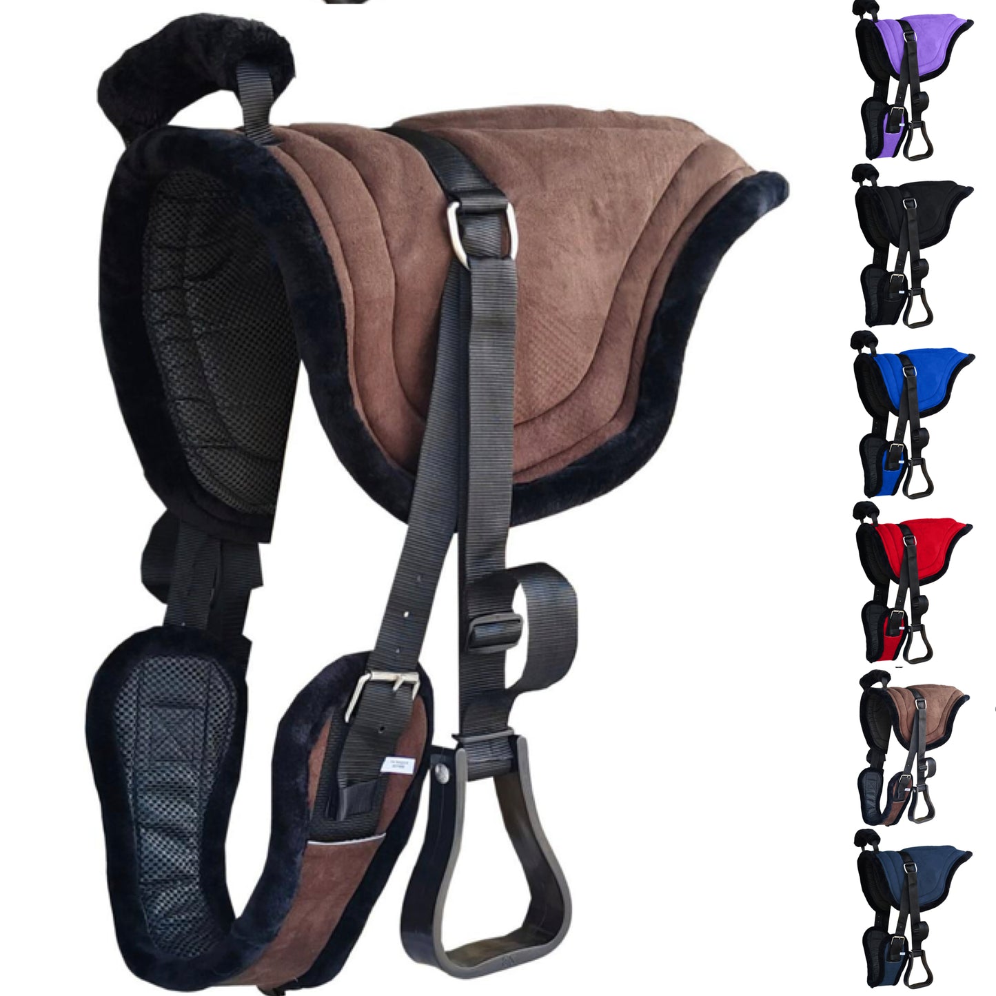 Majestic Ally Padded Suede Leather Bareback Pad Horse Riding Pad with Non Slip Breathable Girth & Stirrups