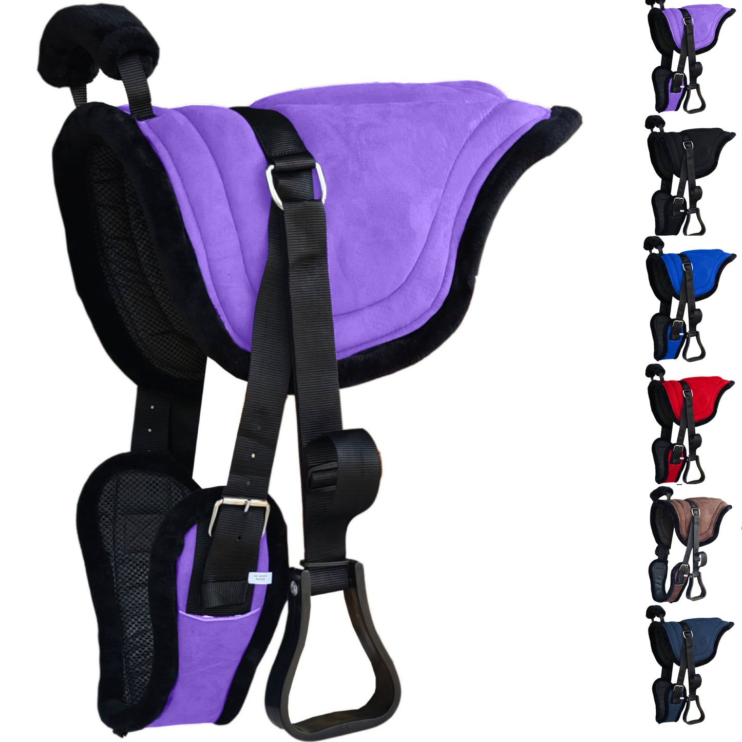 Majestic Ally Padded Suede Leather Bareback Pad Horse Riding Pad with Non Slip Breathable Girth & Stirrups