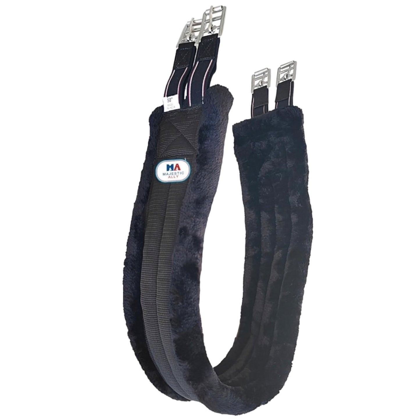 Majestic Ally Mink Fleece Padded Girth with Heavy Duty Elastics & Stainless Steal Hardware Brown -42",44",46",48" and 50"