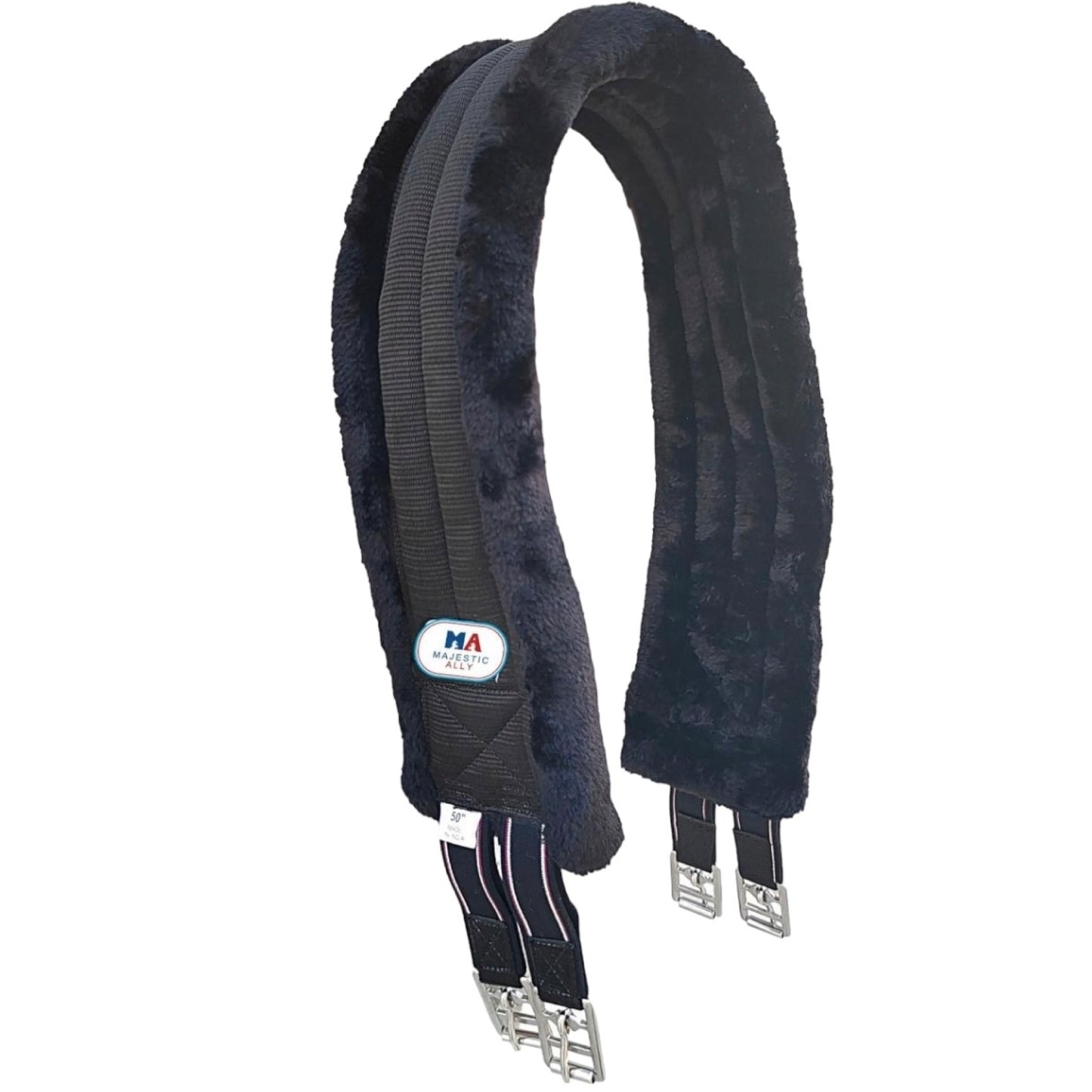 Majestic Ally Mink Fleece Padded Girth with Heavy Duty Elastics & Stainless Steal Hardware Brown -42",44",46",48" and 50"
