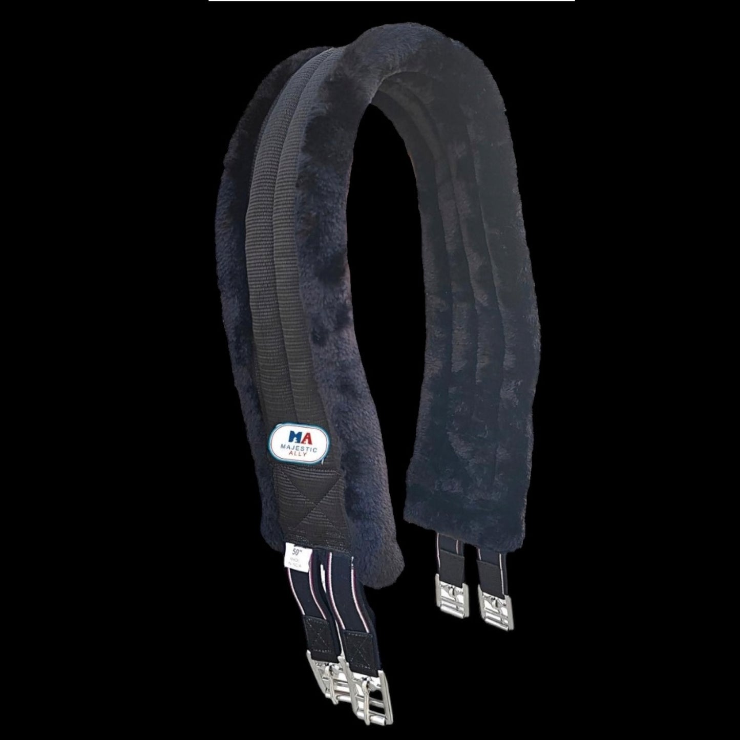 Majestic Ally Mink Fleece Padded Girth with Heavy Duty Elastics & Stainless Steal Hardware Brown -42",44",46",48" and 50"