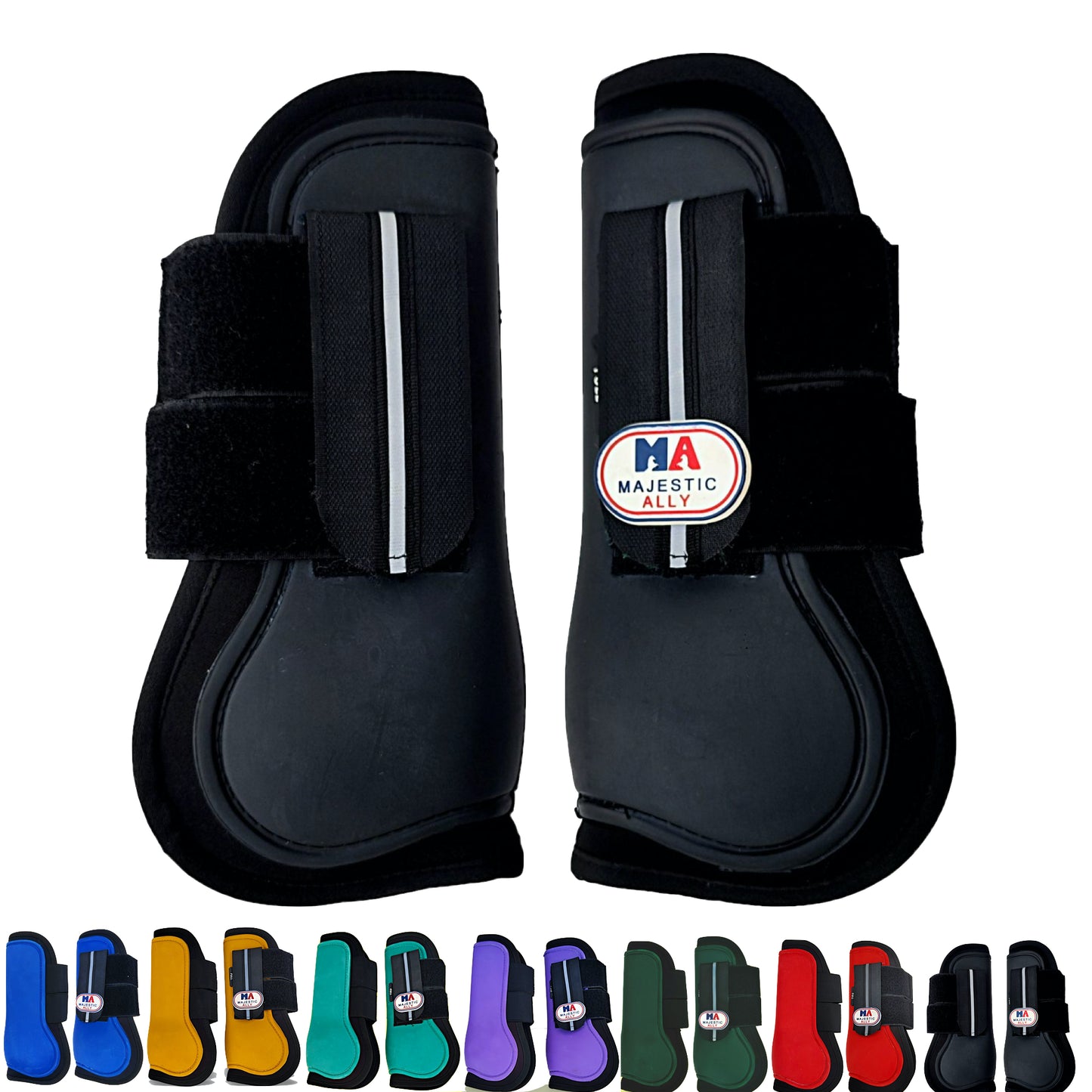 Majestic Ally Horse Leg Protection Fetlock and Tendon Boots Set, PU Shell, Neoprene Lining, Hook and Loop Closures, Multiple Colors and Sizes