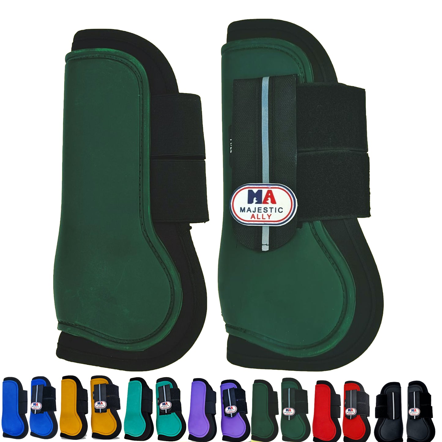Majestic Ally Horse Leg Protection Fetlock and Tendon Boots Set, PU Shell, Neoprene Lining, Hook and Loop Closures, Multiple Colors and Sizes