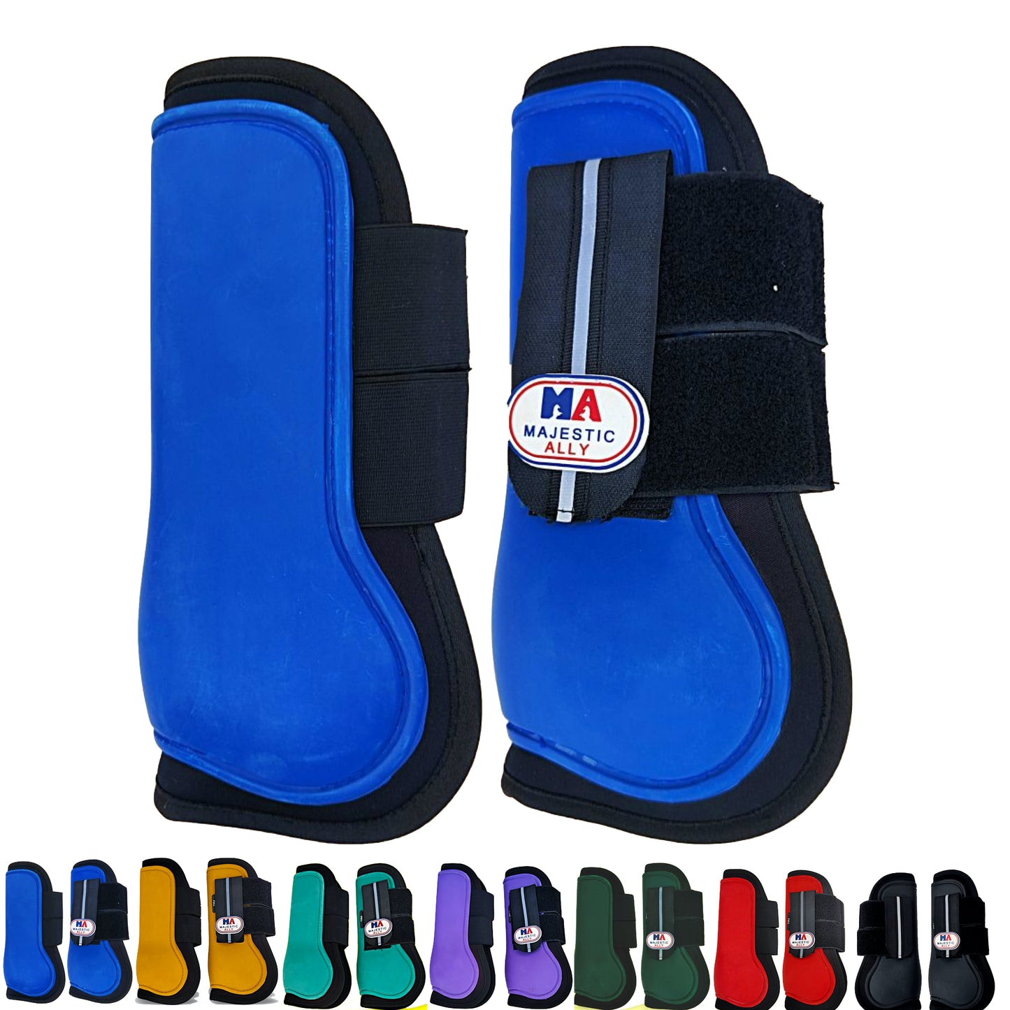 Majestic Ally Horse Leg Protection Fetlock and Tendon Boots Set, PU Shell, Neoprene Lining, Hook and Loop Closures, Multiple Colors and Sizes