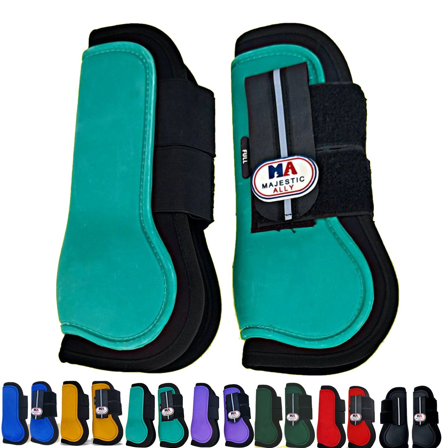Majestic Ally Horse Leg Protection Fetlock and Tendon Boots Set, PU Shell, Neoprene Lining, Hook and Loop Closures, Multiple Colors and Sizes