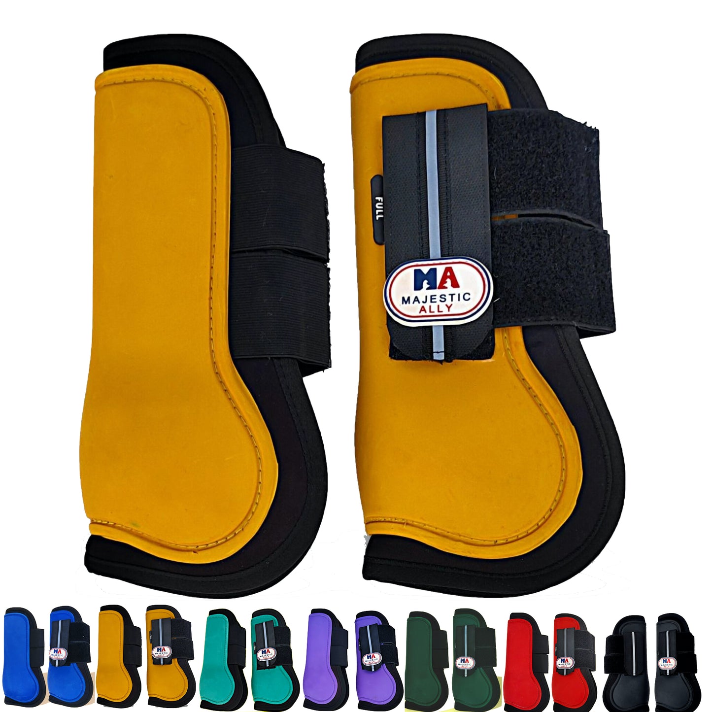 Majestic Ally Horse Leg Protection Fetlock and Tendon Boots Set, PU Shell, Neoprene Lining, Hook and Loop Closures, Multiple Colors and Sizes