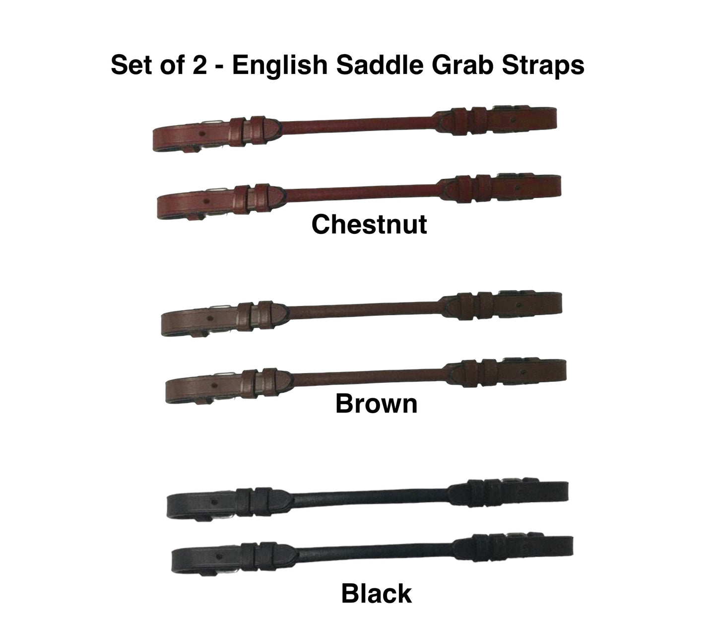 Majestic Ally Pair of Rolled Leather Buckeled Grab Strap for English Saddles, Hand Hold Strap for Safety When Riding Horse - Pack of 2