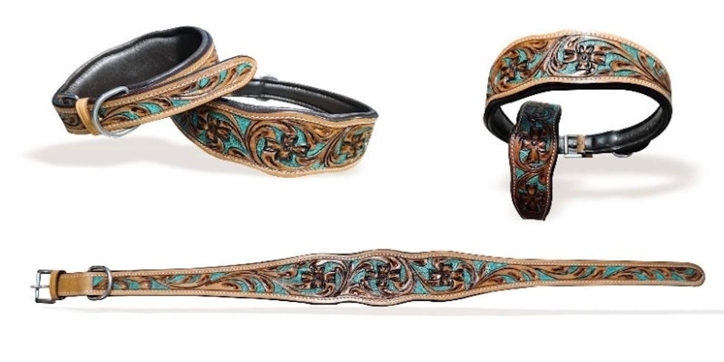 Majestic Ally Leather Dog Collar with Adjustable, Padded Fit for Walking, Hiking, and Running, Designer Western Wear for Puppies, Fancy Colors