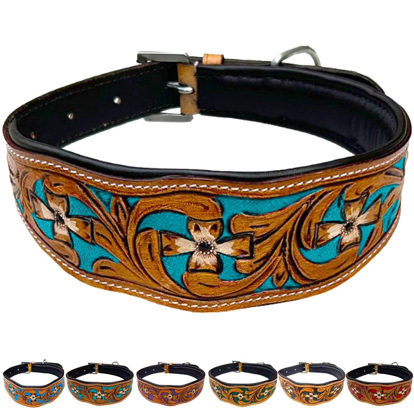 Majestic Ally Leather Dog Collar with Adjustable, Padded Fit for Walking, Hiking, and Running, Designer Western Wear for Puppies, Fancy Colors