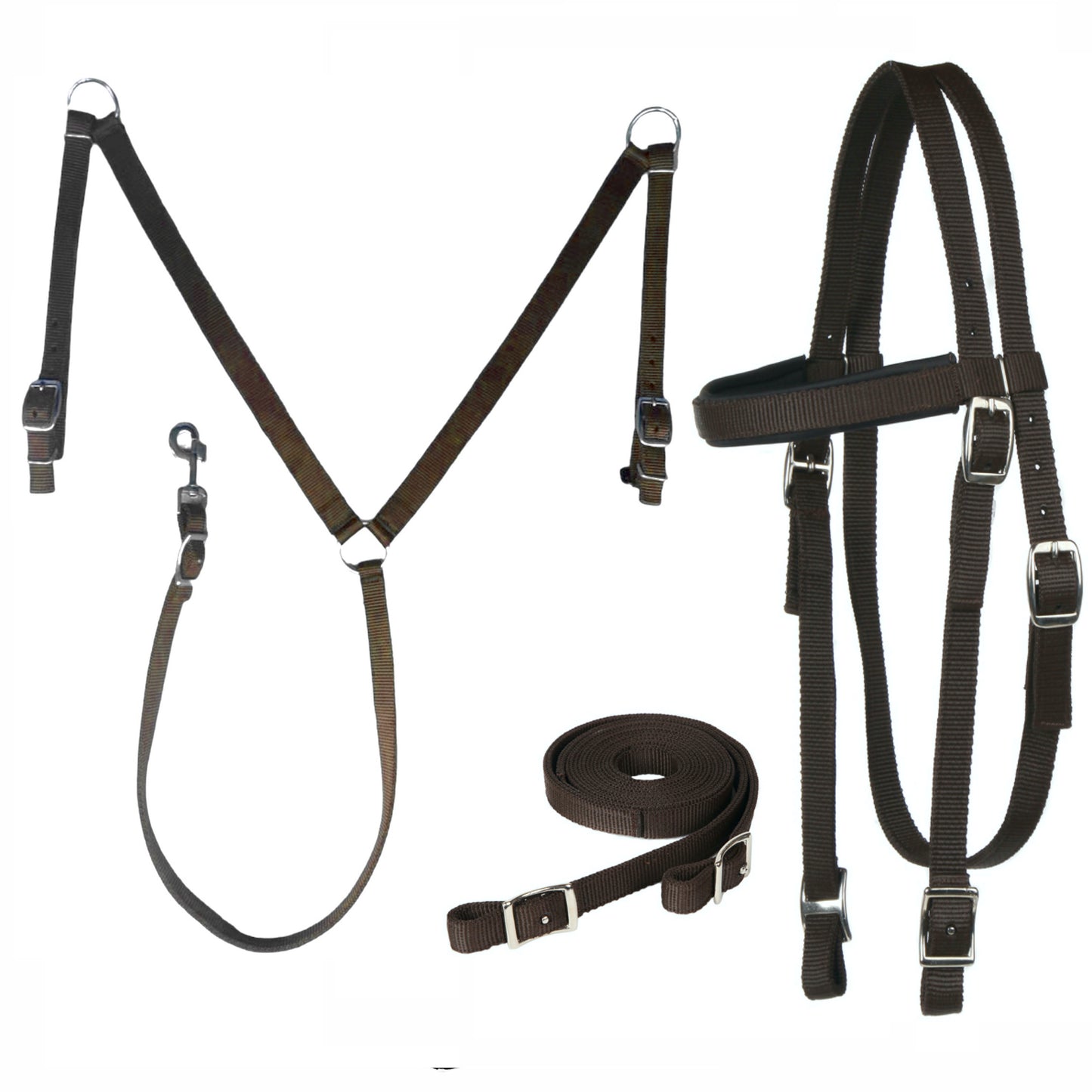 Majestic Ally Nylon Padded Equestrian Browband Headstall, Reins & BreastCollar Set for Horse- Full