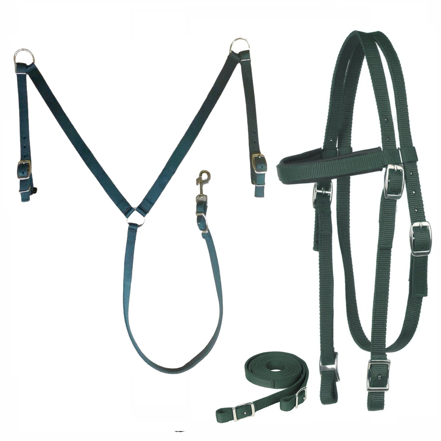 Majestic Ally Nylon Padded Equestrian Browband Headstall, Reins & BreastCollar Set for Horse- Full
