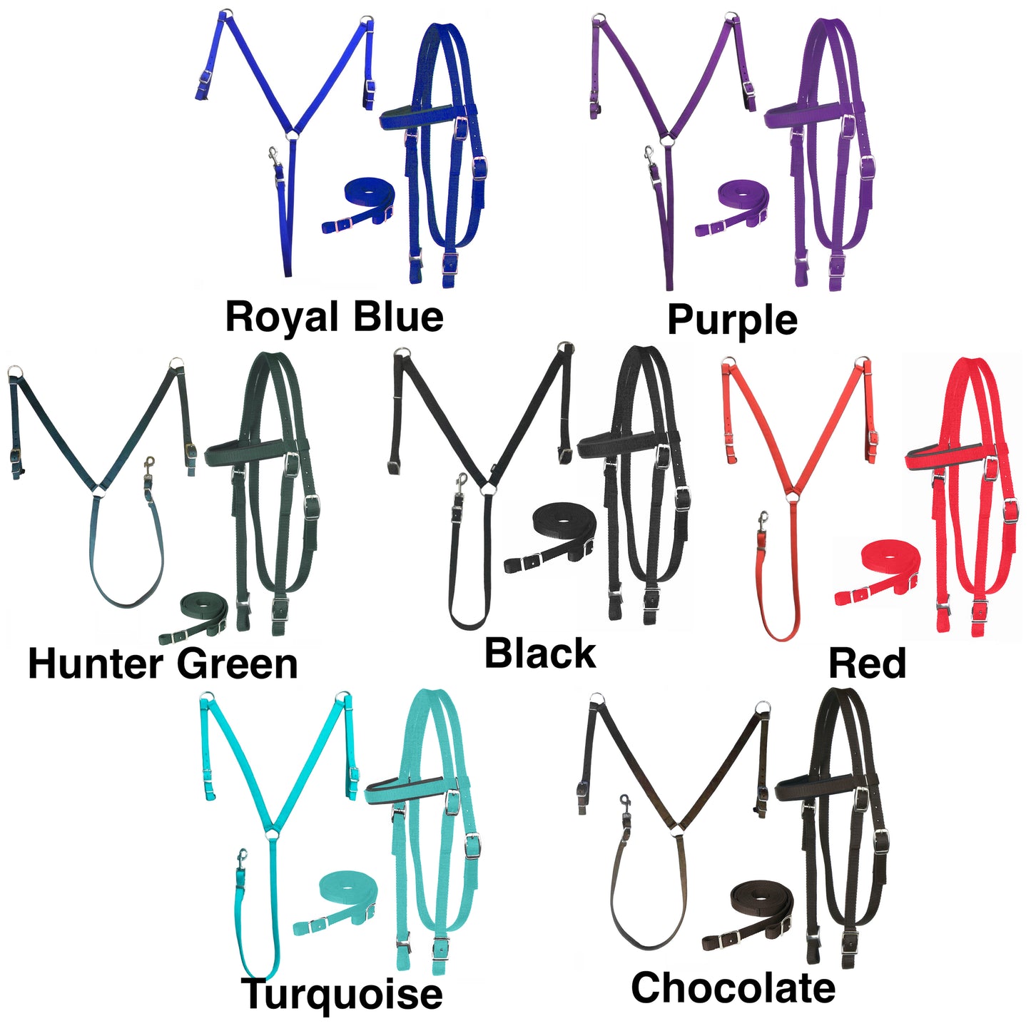 Majestic Ally Nylon Padded Equestrian Browband Headstall, Reins & BreastCollar Set for Horse- Full