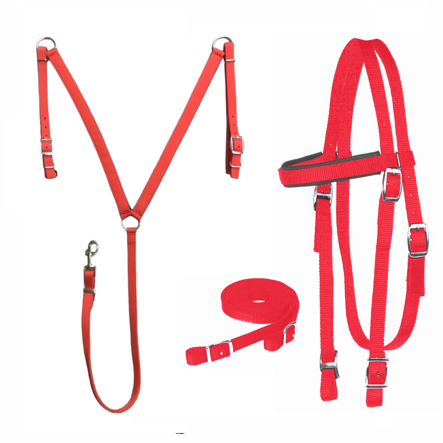 Majestic Ally Nylon Padded Equestrian Browband Headstall, Reins & BreastCollar Set for Horse- Full