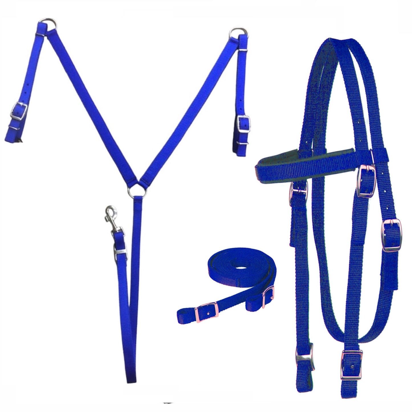 Majestic Ally Nylon Padded Equestrian Browband Headstall, Reins & BreastCollar Set for Horse- Full