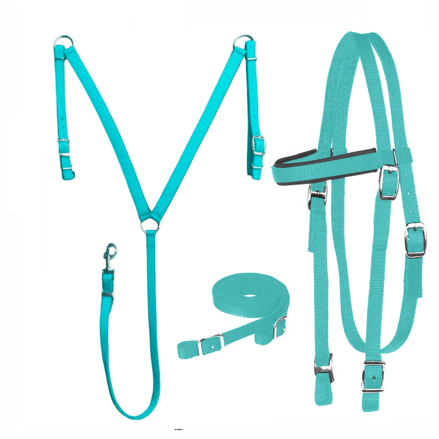 Majestic Ally Nylon Padded Equestrian Browband Headstall, Reins & BreastCollar Set for Horse- Full