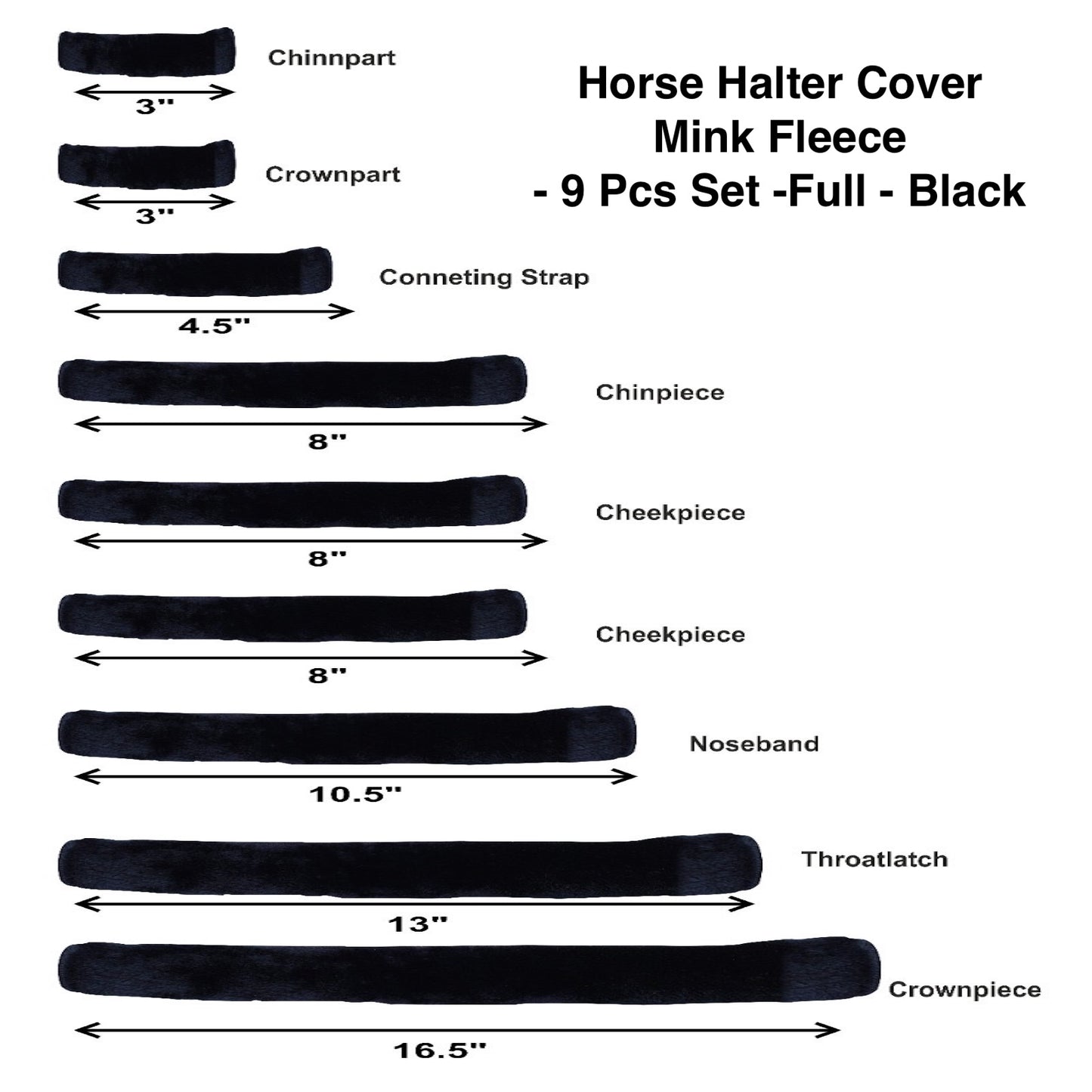 Majestic Ally Horse Halter Fleece Cover Set – Soft Padded Protection for Crown, Noseband, Cheeks & Chin – Full Size, Set of 4 or 9