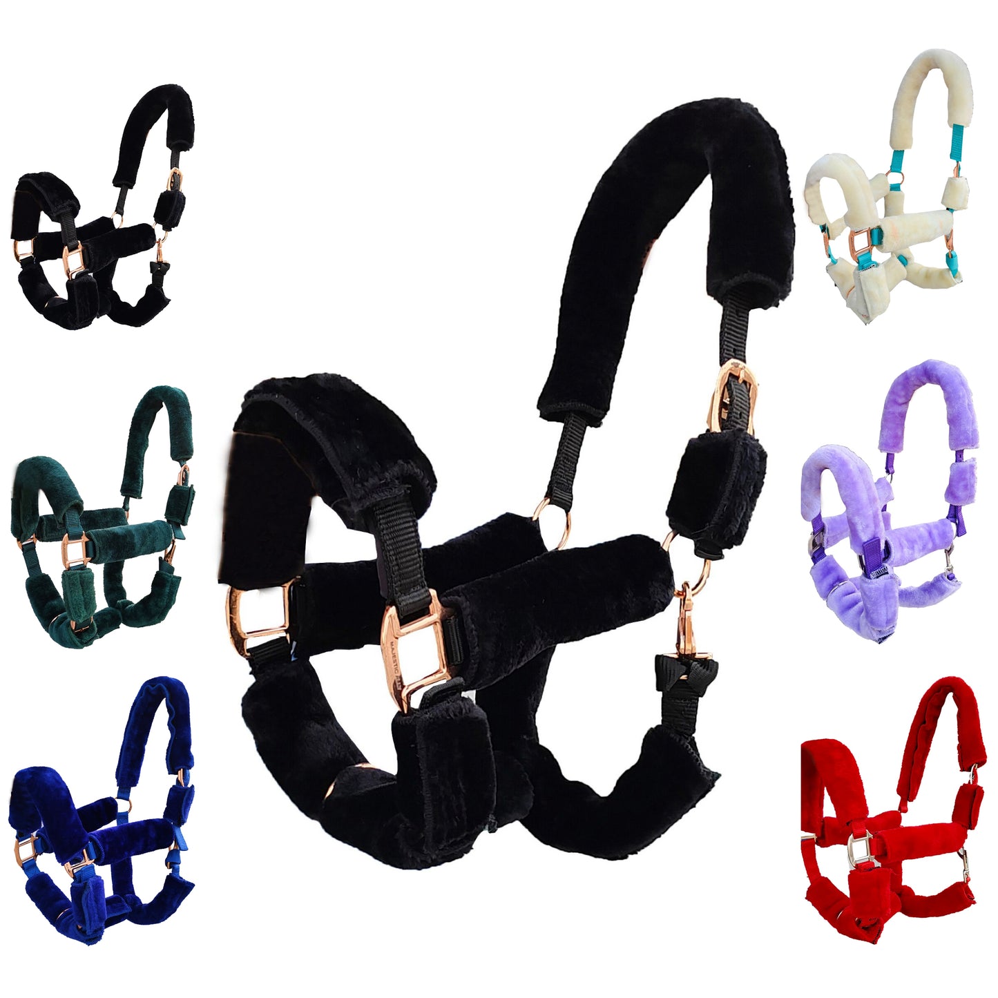 Majestic Ally Horse Halter Fleece Cover Set – Soft Padded Protection for Crown, Noseband, Cheeks & Chin – Full Size, Set of 4 or 9