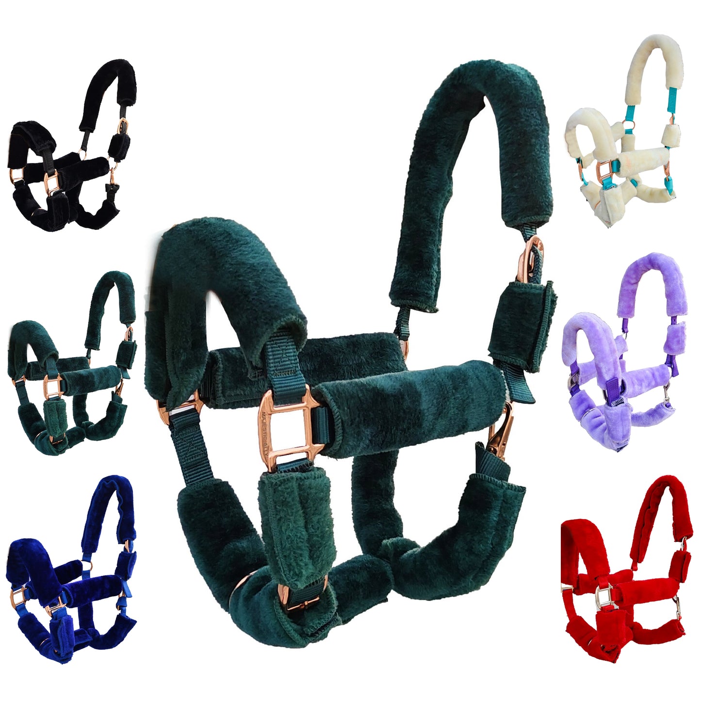 Majestic Ally Horse Halter Fleece Cover Set – Soft Padded Protection for Crown, Noseband, Cheeks & Chin – Full Size, Set of 4 or 9