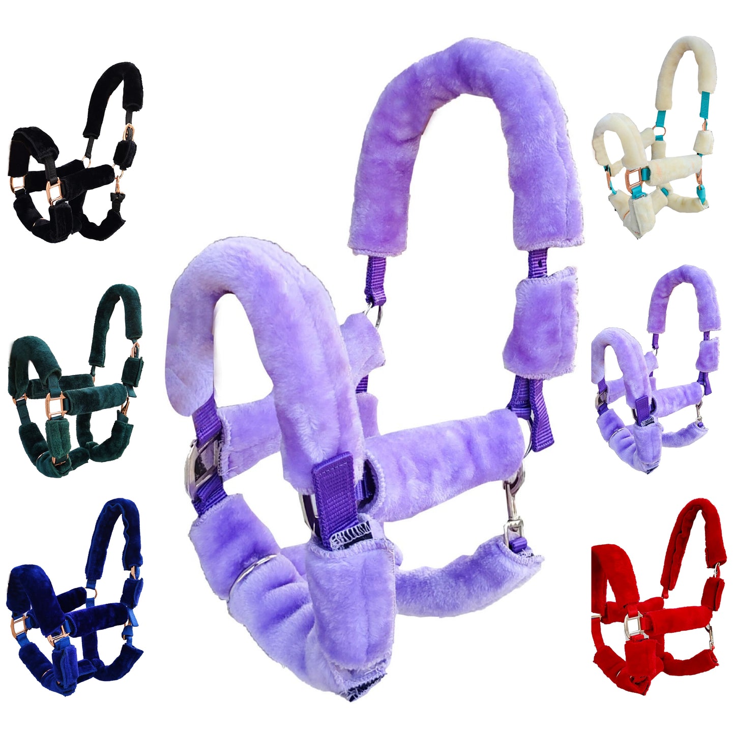 Majestic Ally Horse Halter Fleece Cover Set – Soft Padded Protection for Crown, Noseband, Cheeks & Chin – Full Size, Set of 4 or 9