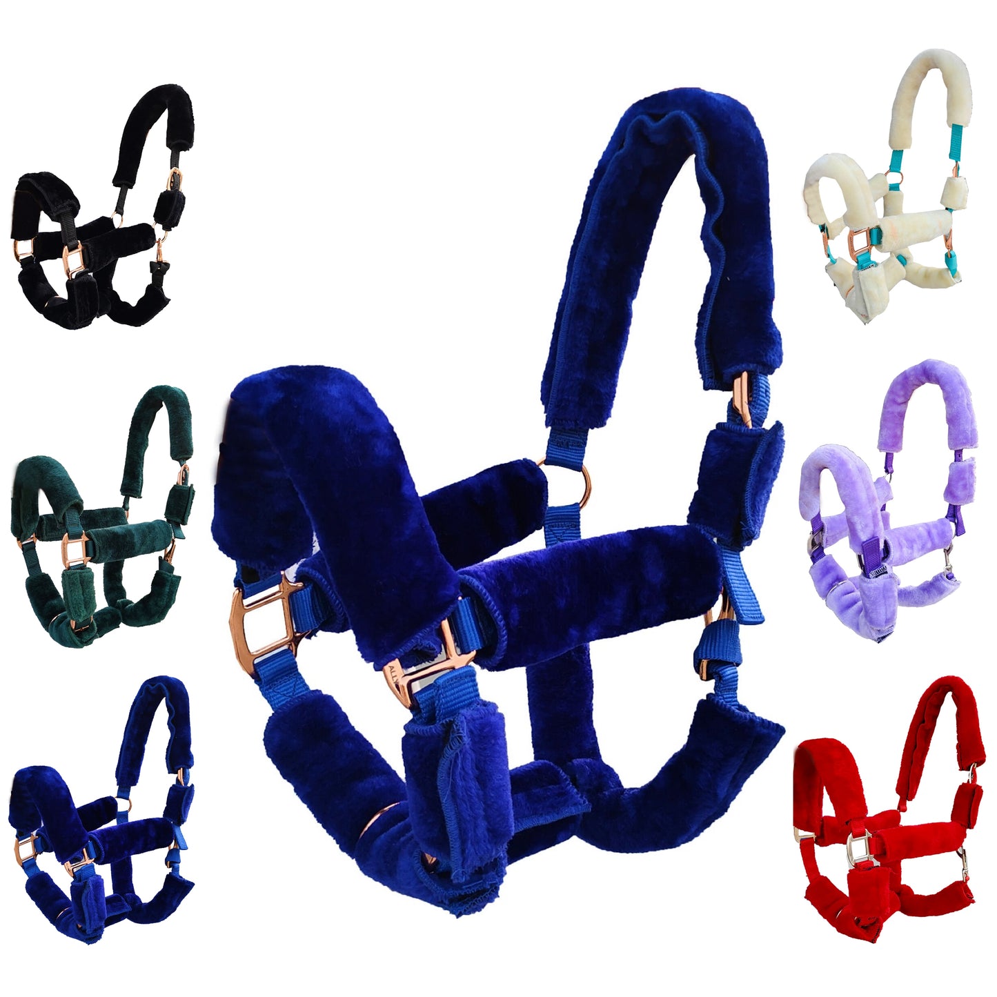 Majestic Ally Horse Halter Fleece Cover Set – Soft Padded Protection for Crown, Noseband, Cheeks & Chin – Full Size, Set of 4 or 9