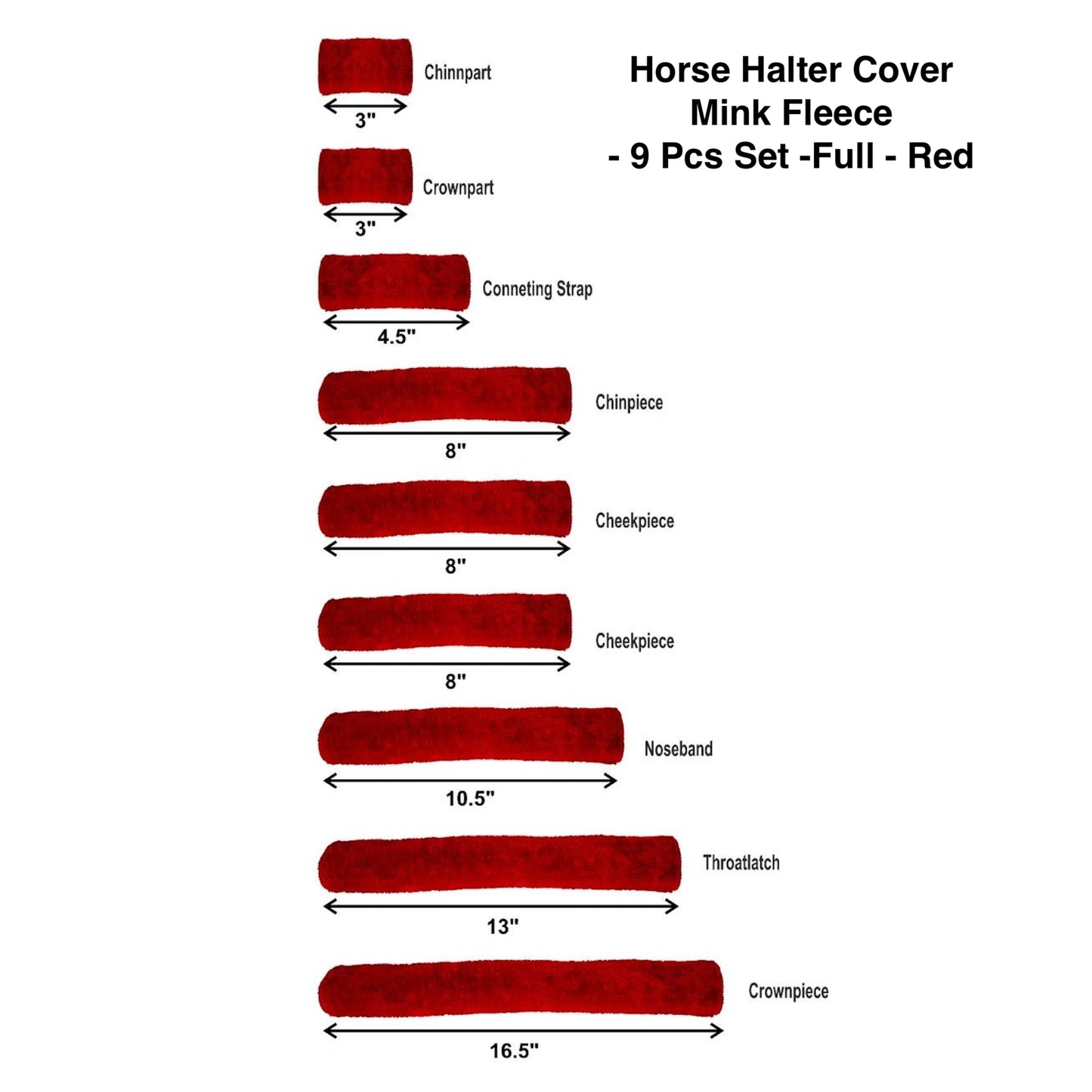 Majestic Ally Horse Halter Fleece Cover Set – Soft Padded Protection for Crown, Noseband, Cheeks & Chin – Full Size, Set of 4 or 9