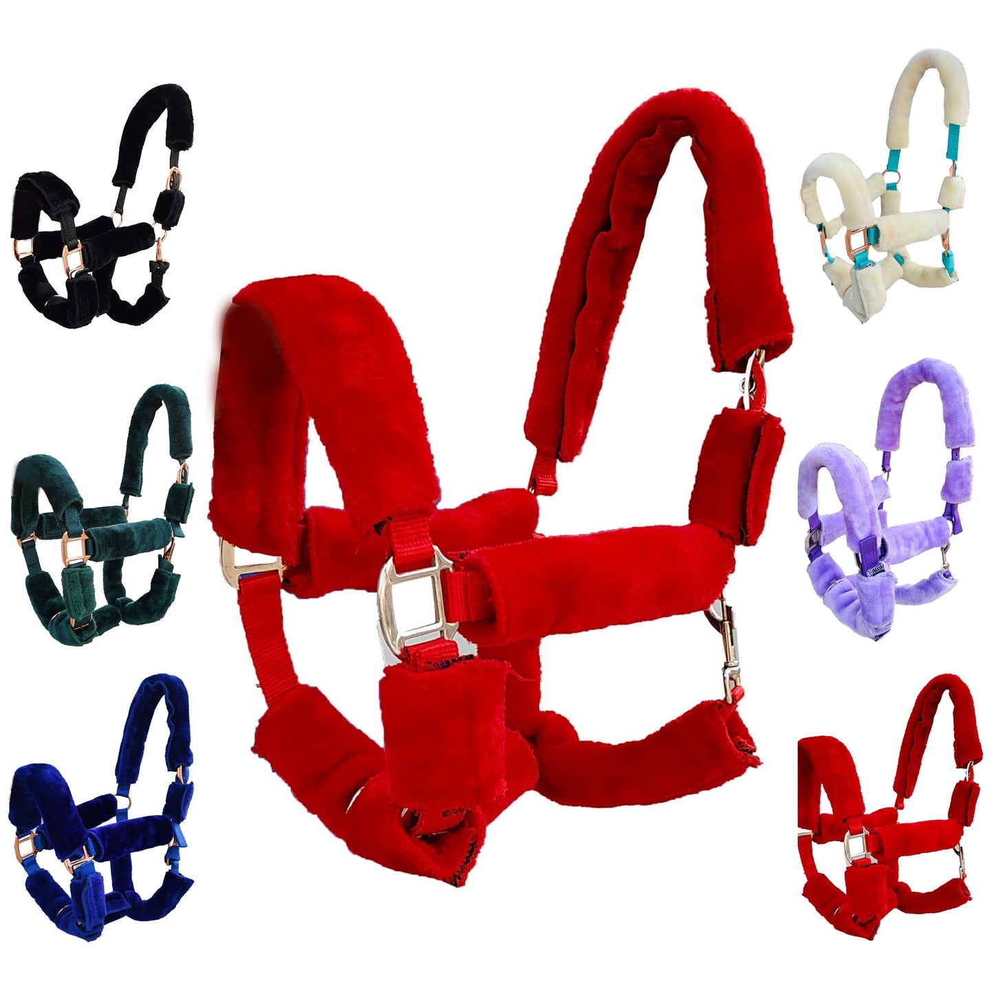 Majestic Ally Horse Halter Fleece Cover Set – Soft Padded Protection for Crown, Noseband, Cheeks & Chin – Full Size, Set of 4 or 9