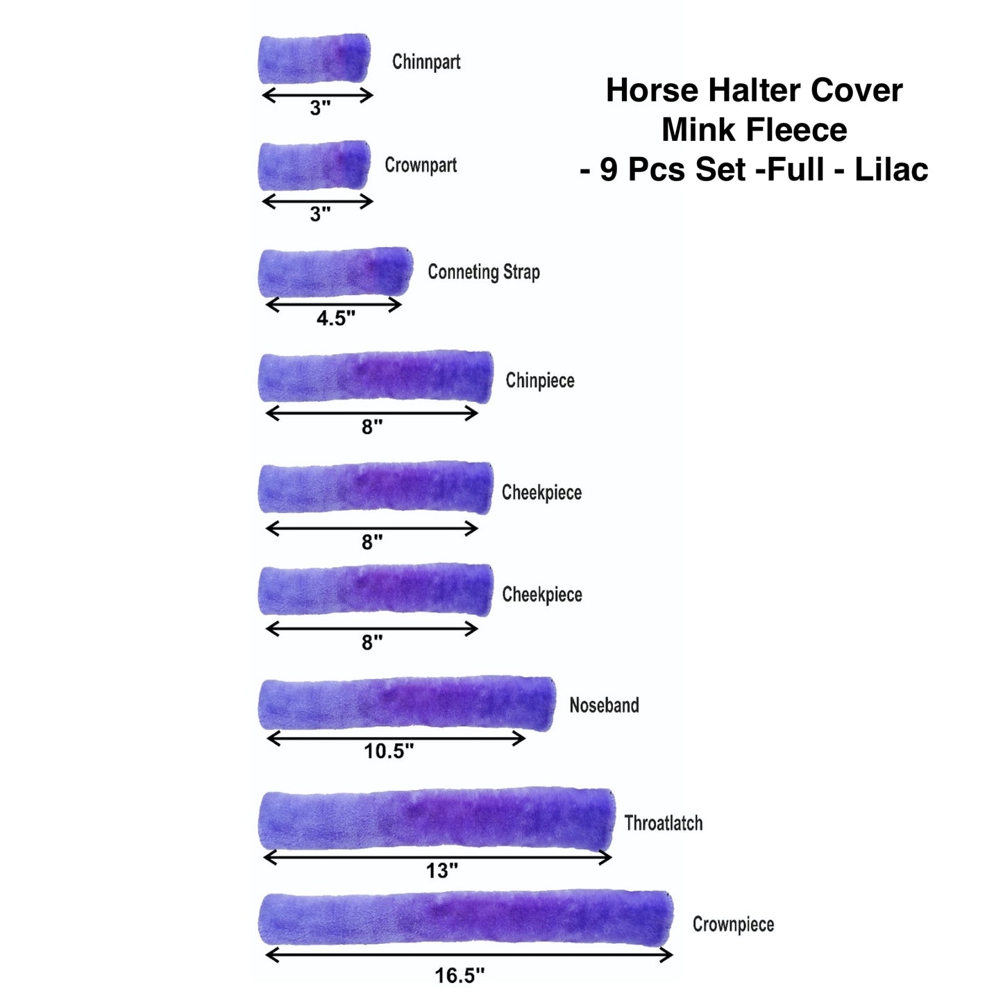 Majestic Ally Horse Halter Fleece Cover Set – Soft Padded Protection for Crown, Noseband, Cheeks & Chin – Full Size, Set of 4 or 9