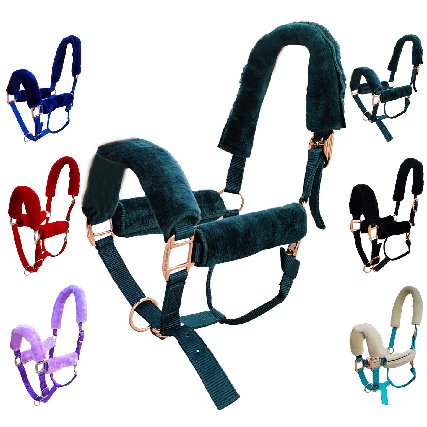 Majestic Ally Horse Halter Fleece Cover Set – Soft Padded Protection for Crown, Noseband, Cheeks & Chin – Full Size, Set of 4 or 9