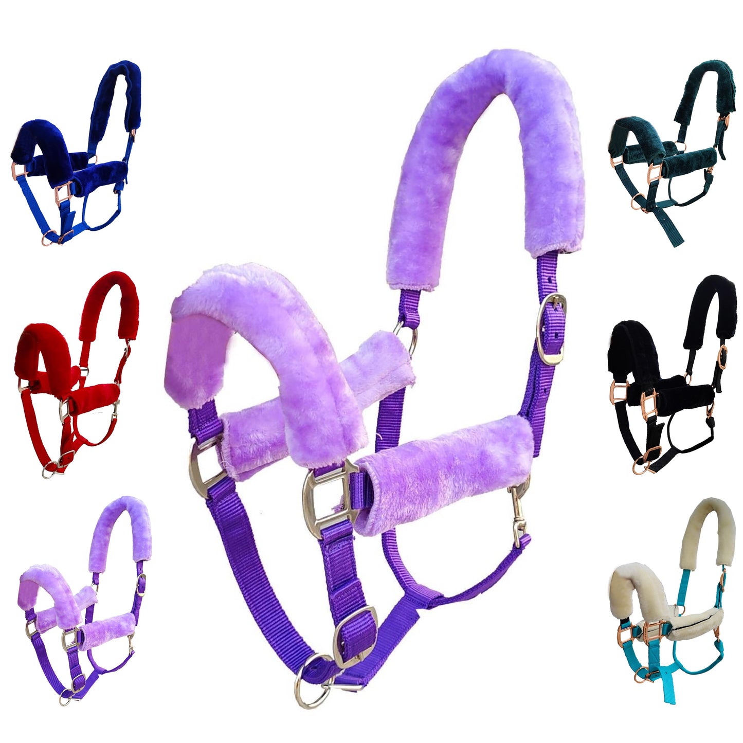Majestic Ally Horse Halter Fleece Cover Set – Soft Padded Protection for Crown, Noseband, Cheeks & Chin – Full Size, Set of 4 or 9