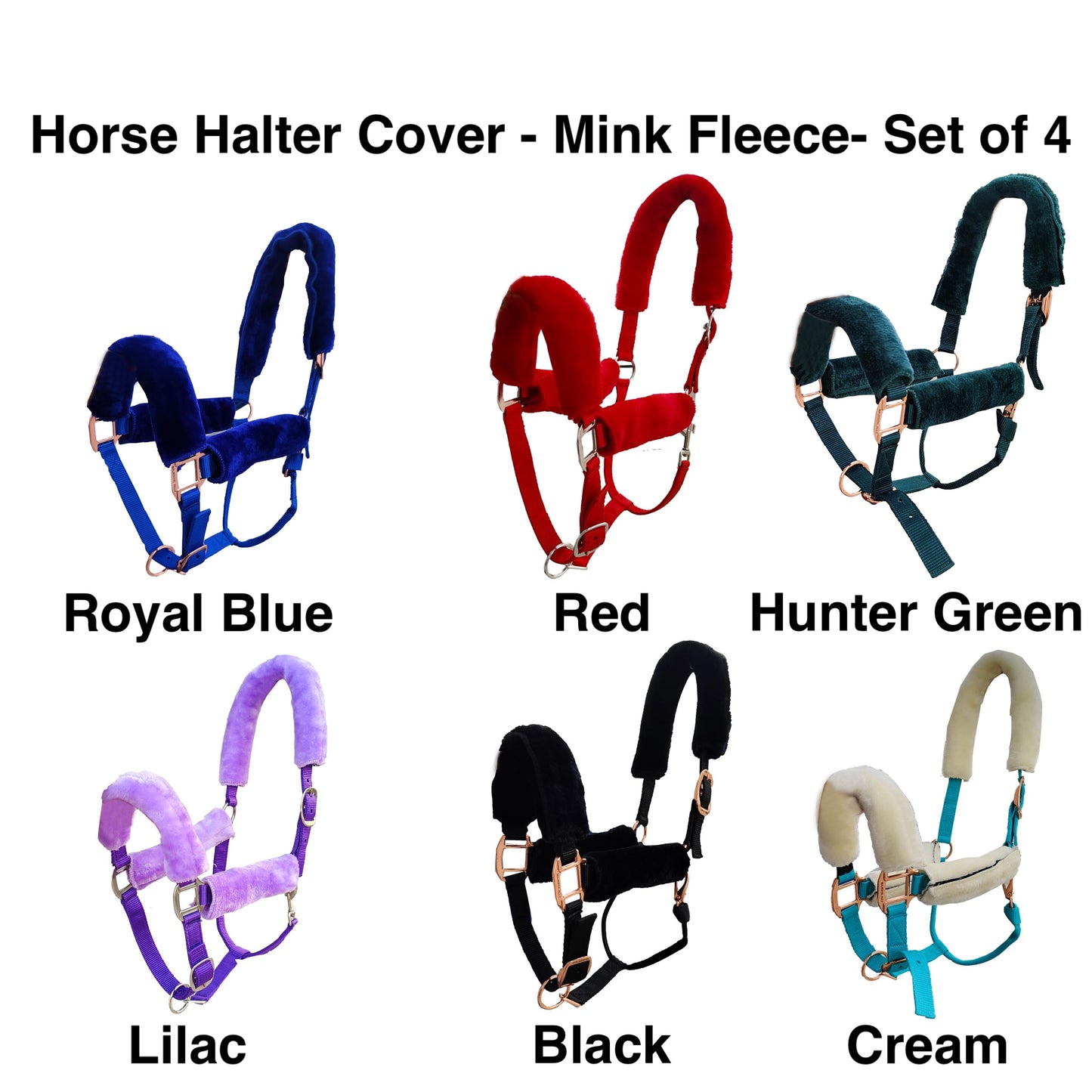 Majestic Ally Horse Halter Fleece Cover Set – Soft Padded Protection for Crown, Noseband, Cheeks & Chin – Full Size, Set of 4 or 9