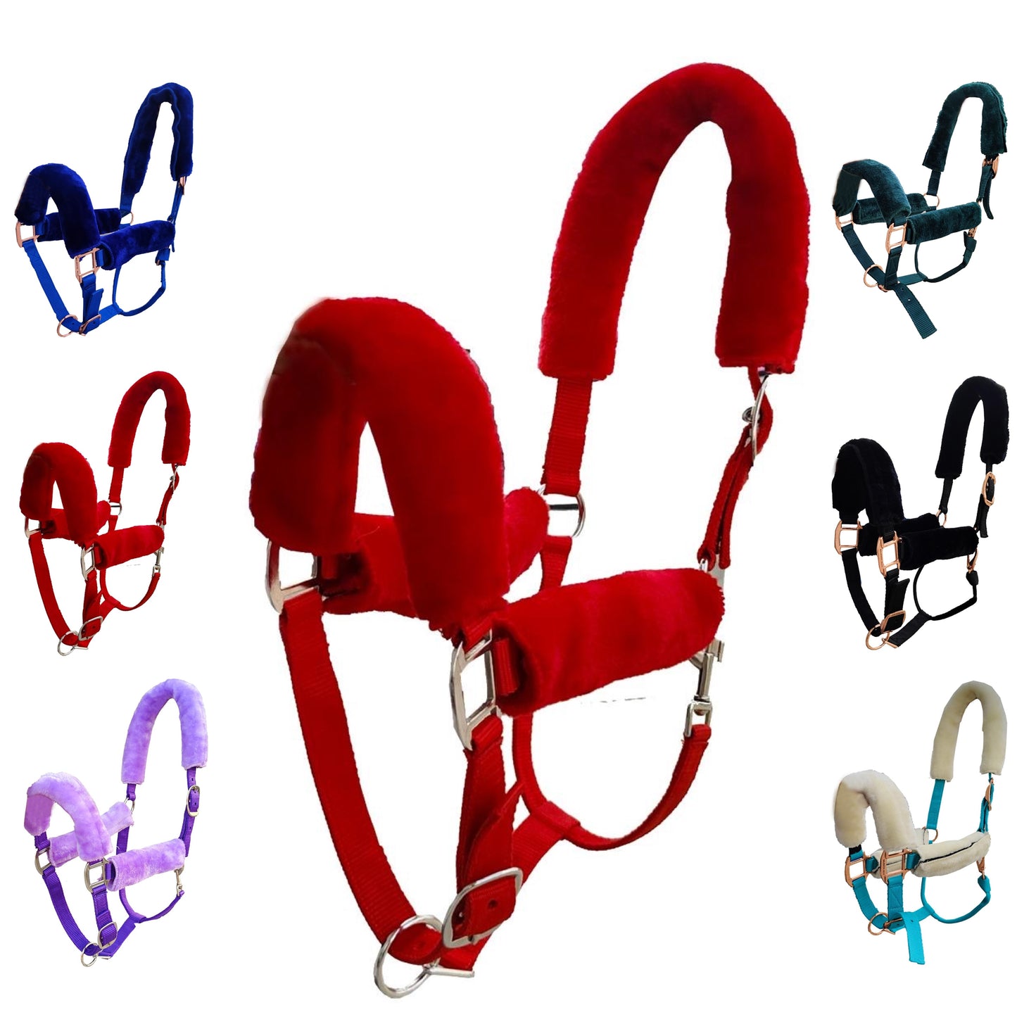Majestic Ally Horse Halter Fleece Cover Set – Soft Padded Protection for Crown, Noseband, Cheeks & Chin – Full Size, Set of 4 or 9