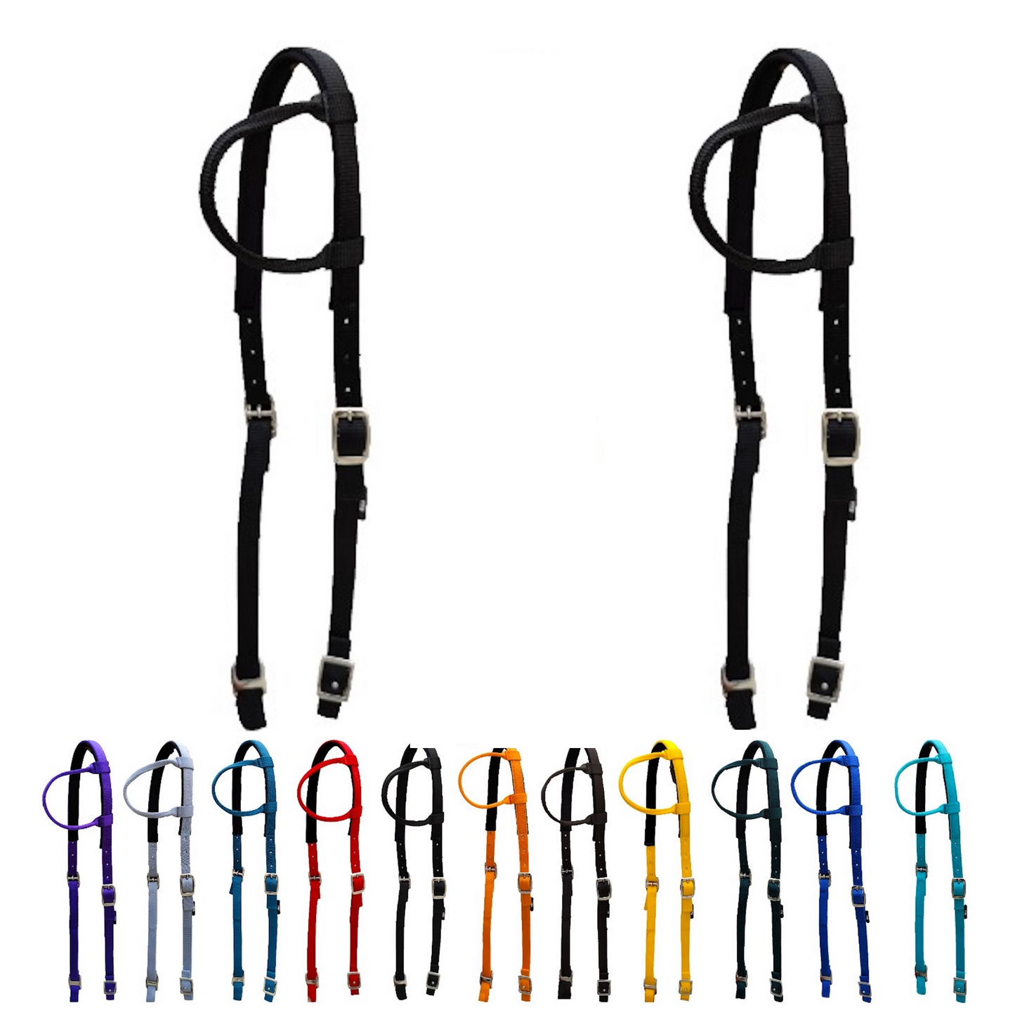 Majestic Ally Nylon Padded Sliding Single Ear Headstall for Horses- Set of 2 - Multiple Colors