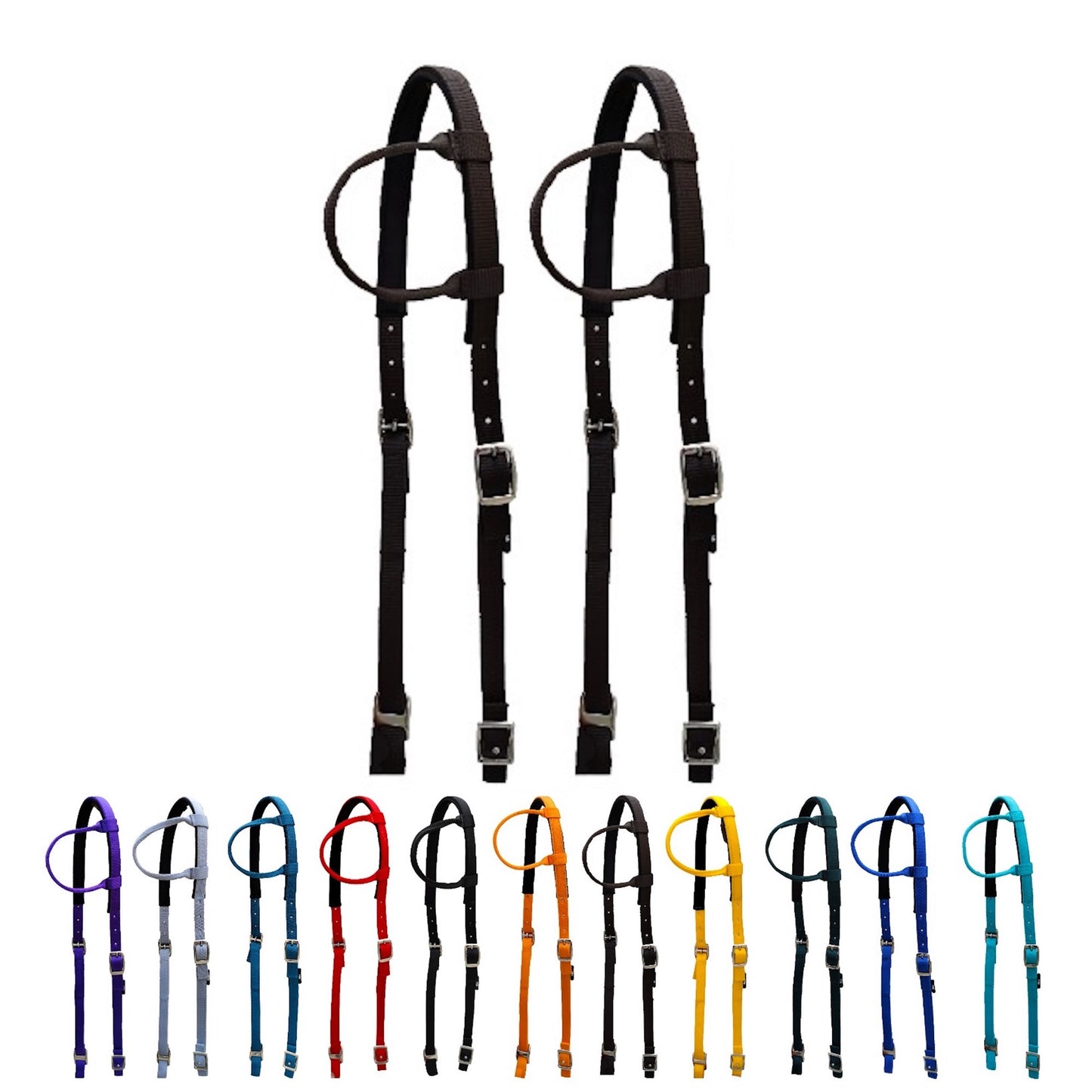 Majestic Ally Nylon Padded Sliding Single Ear Headstall for Horses- Set of 2 - Multiple Colors