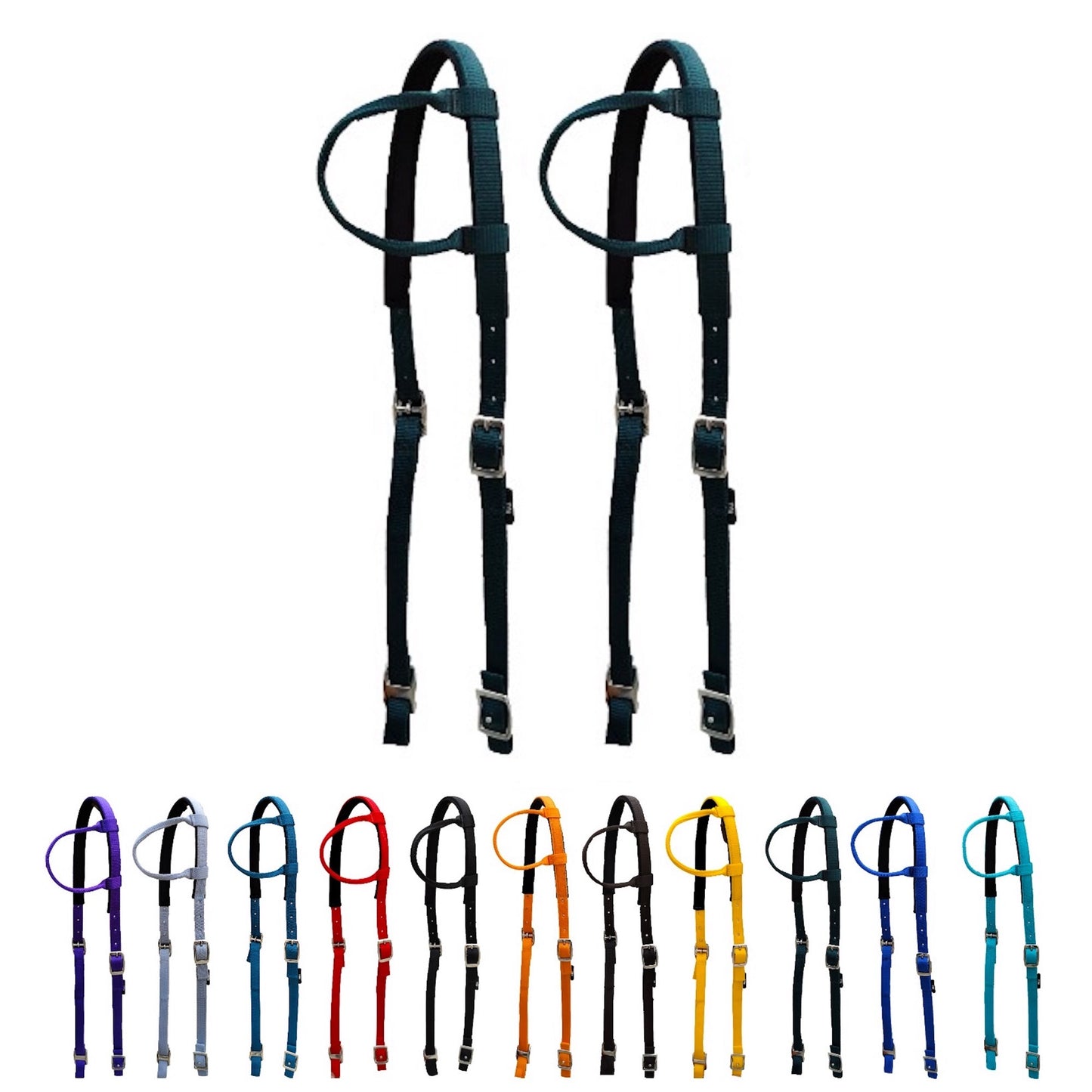 Majestic Ally Nylon Padded Sliding Single Ear Headstall for Horses- Set of 2 - Multiple Colors