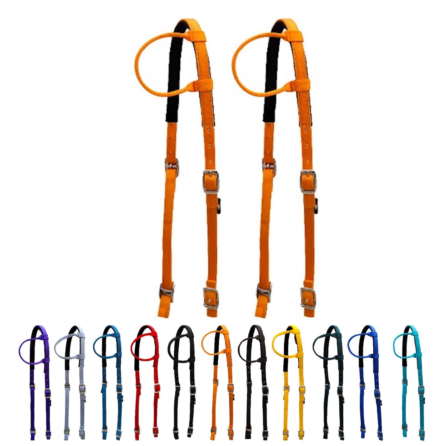 Majestic Ally Nylon Padded Sliding Single Ear Headstall for Horses- Set of 2 - Multiple Colors