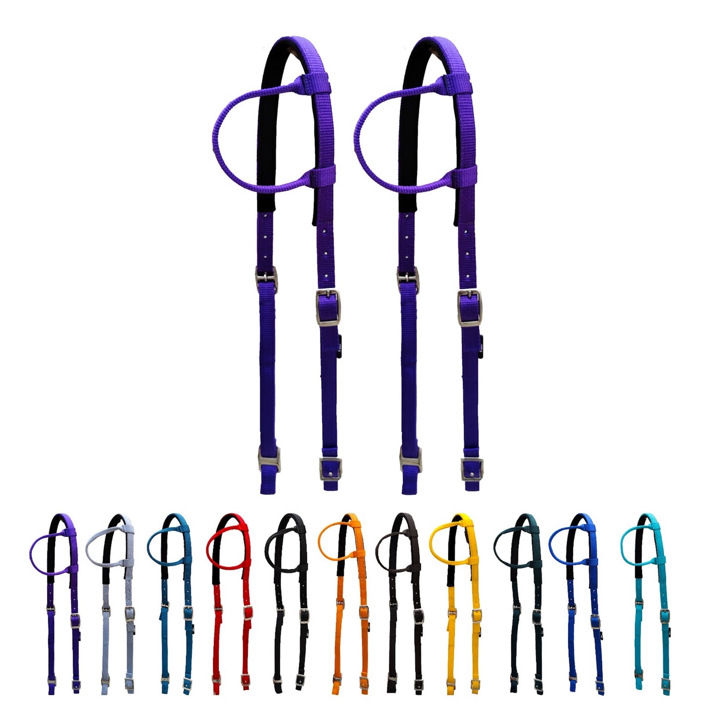 Majestic Ally Nylon Padded Sliding Single Ear Headstall for Horses- Set of 2 - Multiple Colors