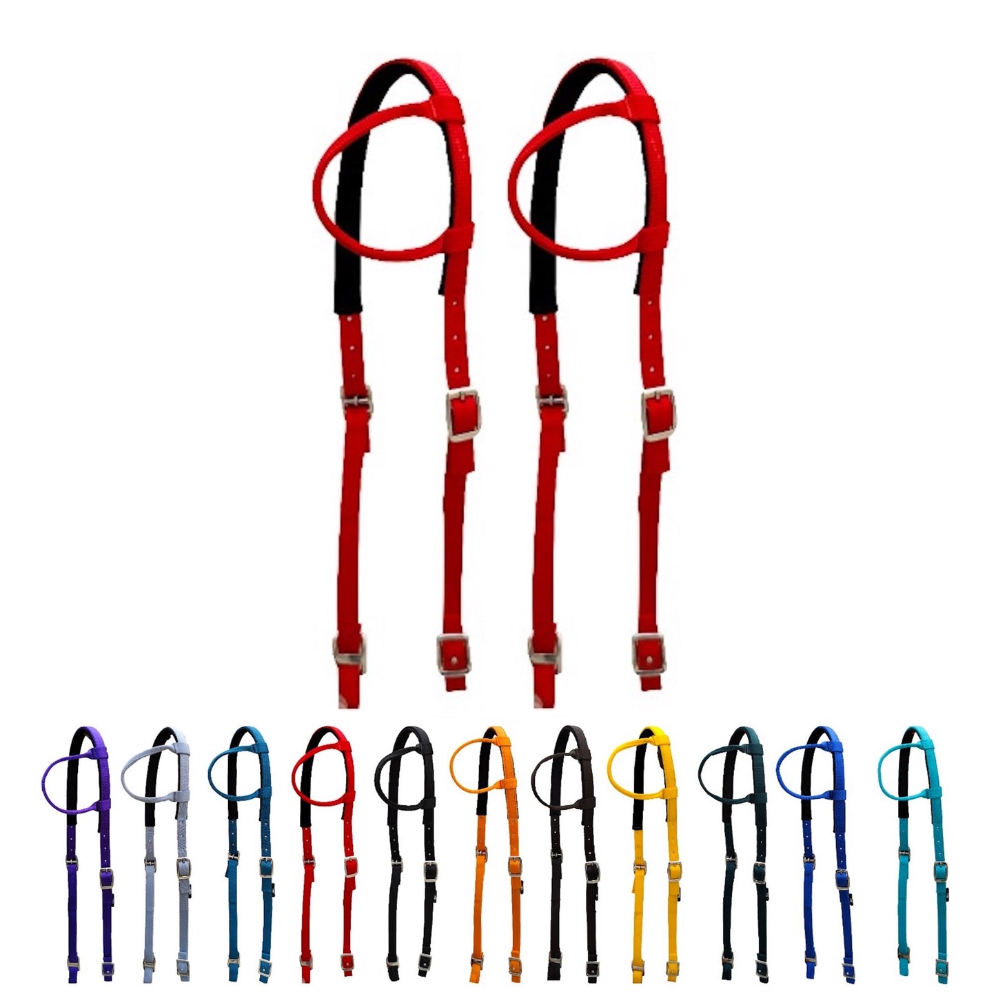 Majestic Ally Nylon Padded Sliding Single Ear Headstall for Horses- Set of 2 - Multiple Colors