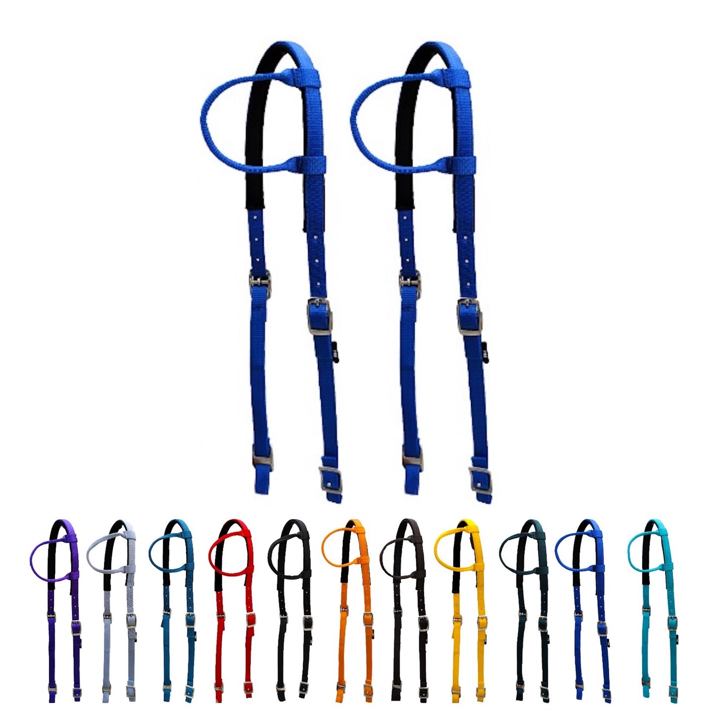 Majestic Ally Nylon Padded Sliding Single Ear Headstall for Horses- Set of 2 - Multiple Colors