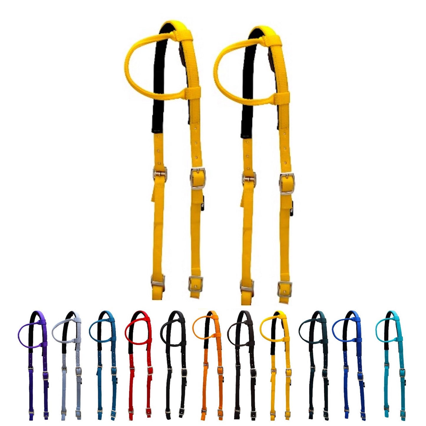 Majestic Ally Nylon Padded Sliding Single Ear Headstall for Horses- Set of 2 - Multiple Colors