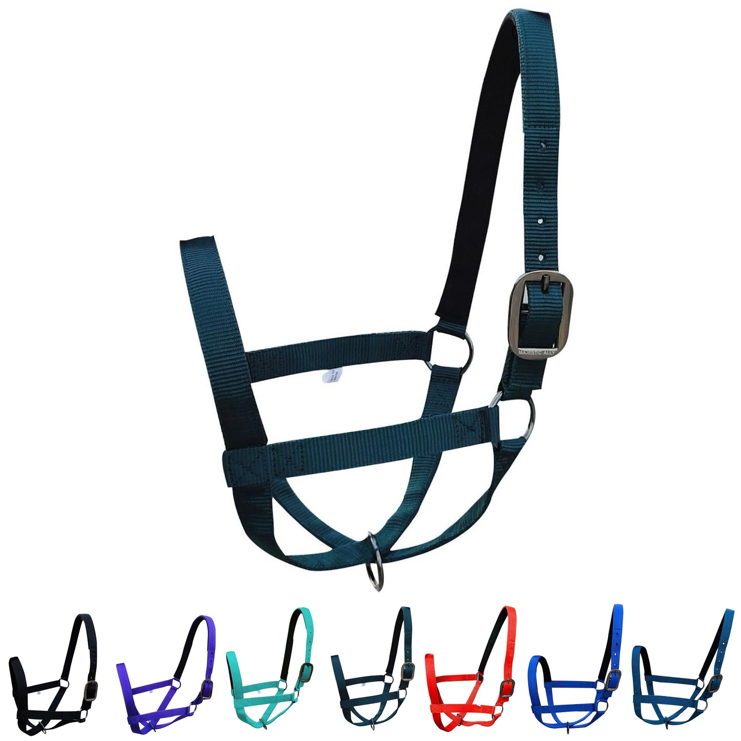 Majestic Ally Adjustable Nylon Cattle Halter with Padded Crown and Nose - 6-Month Warranty