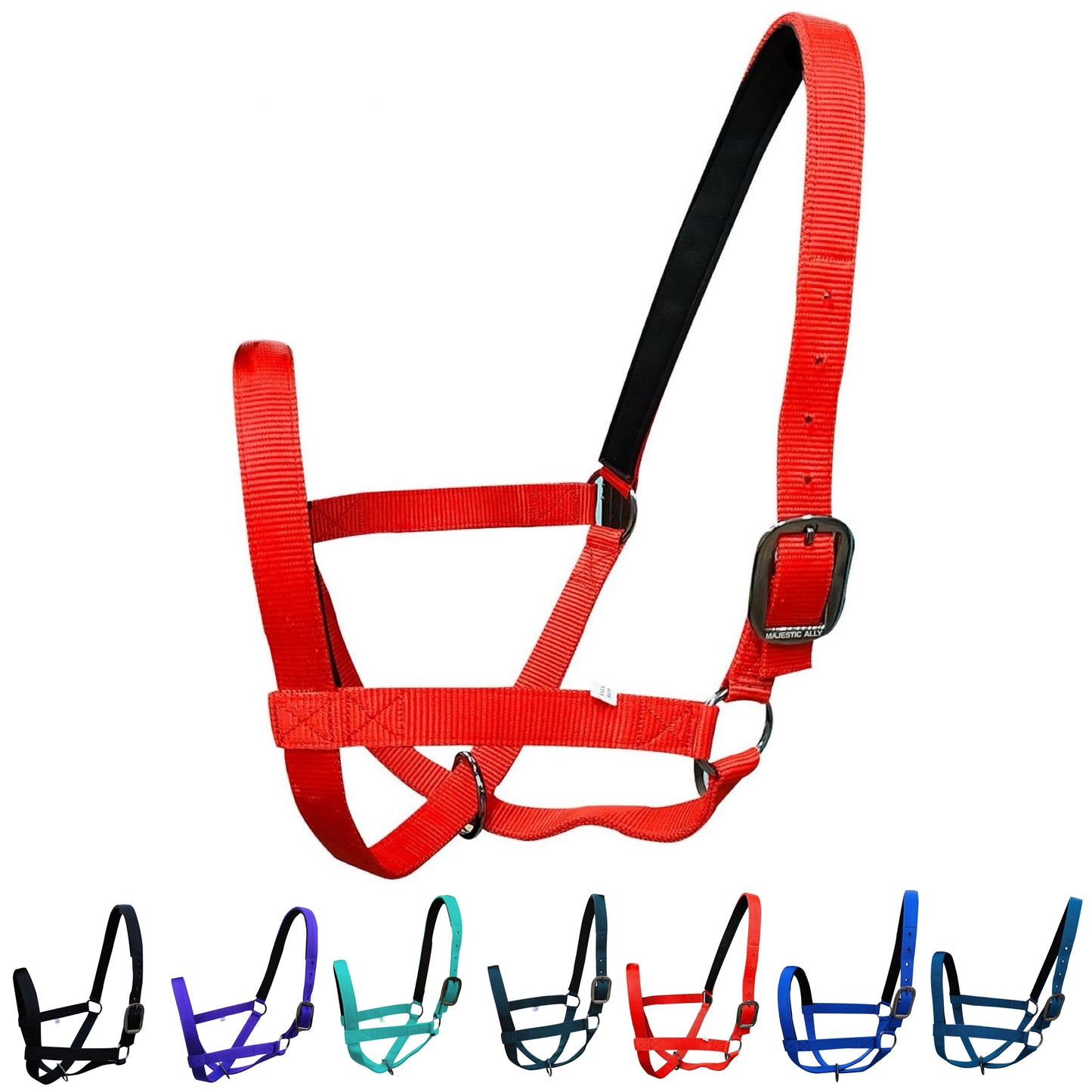 Majestic Ally Adjustable Nylon Cattle Halter with Padded Crown and Nose - 6-Month Warranty