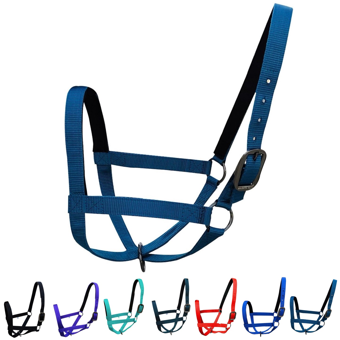 Majestic Ally Adjustable Nylon Cattle Halter with Padded Crown and Nose - 6-Month Warranty