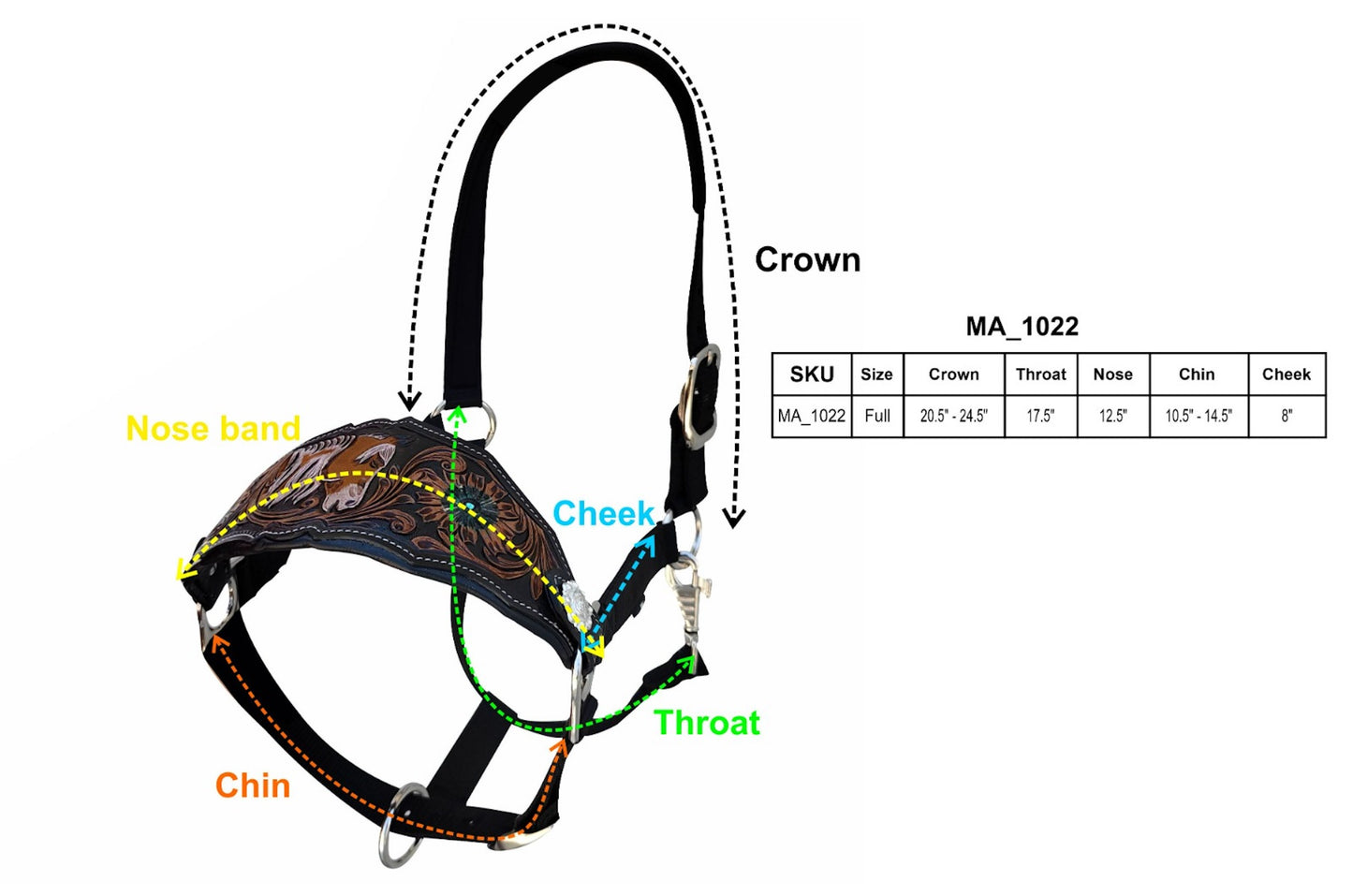 Majestic Ally Equestrian Designer Bronc Halter for Horses, Hand-Tooled Leather Nose, Padded Nylon Crown and Noseband