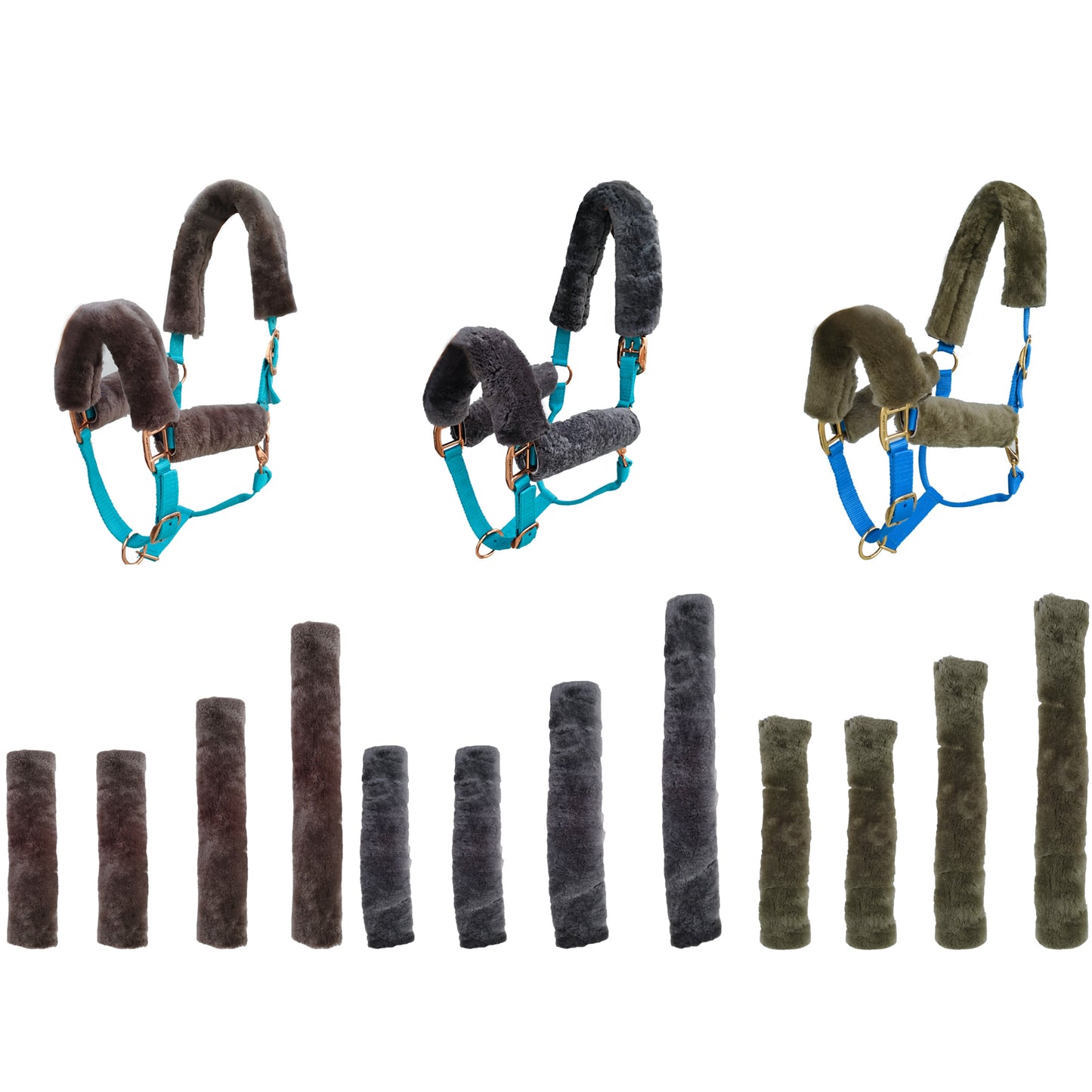 Majestic Ally Genuine Merino Sheepskin 4-Piece Halter Cover Set, 100% Sheepskin, Crown, Noseband, Cheek Pieces